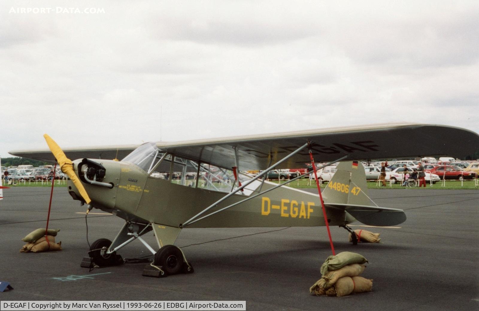 D-EGAF, 1944 Piper J3C-65 Cub Cub C/N 12943, At Berlin Gatow in 1993. Ex USAAF 44-80647 & HB-ONI.