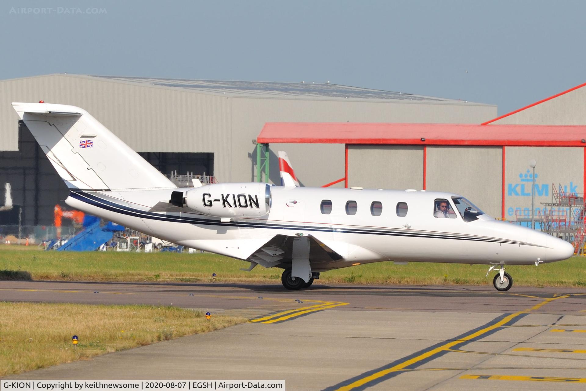 G-KION, 1998 Cessna 525 CitationJet CJ1 C/N 525-0292, Arriving at Norwich from Biggin Hill.