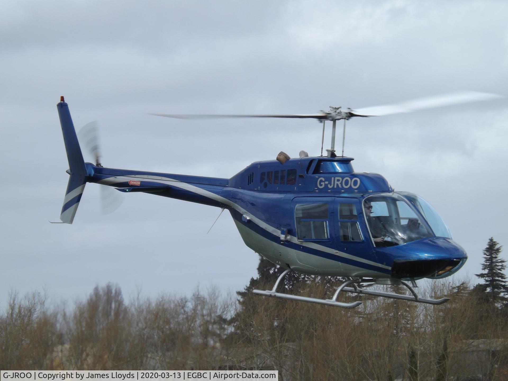 G-JROO, 1970 Bell 206B JetRanger II C/N 8242, Arriving at Cheltenham Helipad for the Gold cup