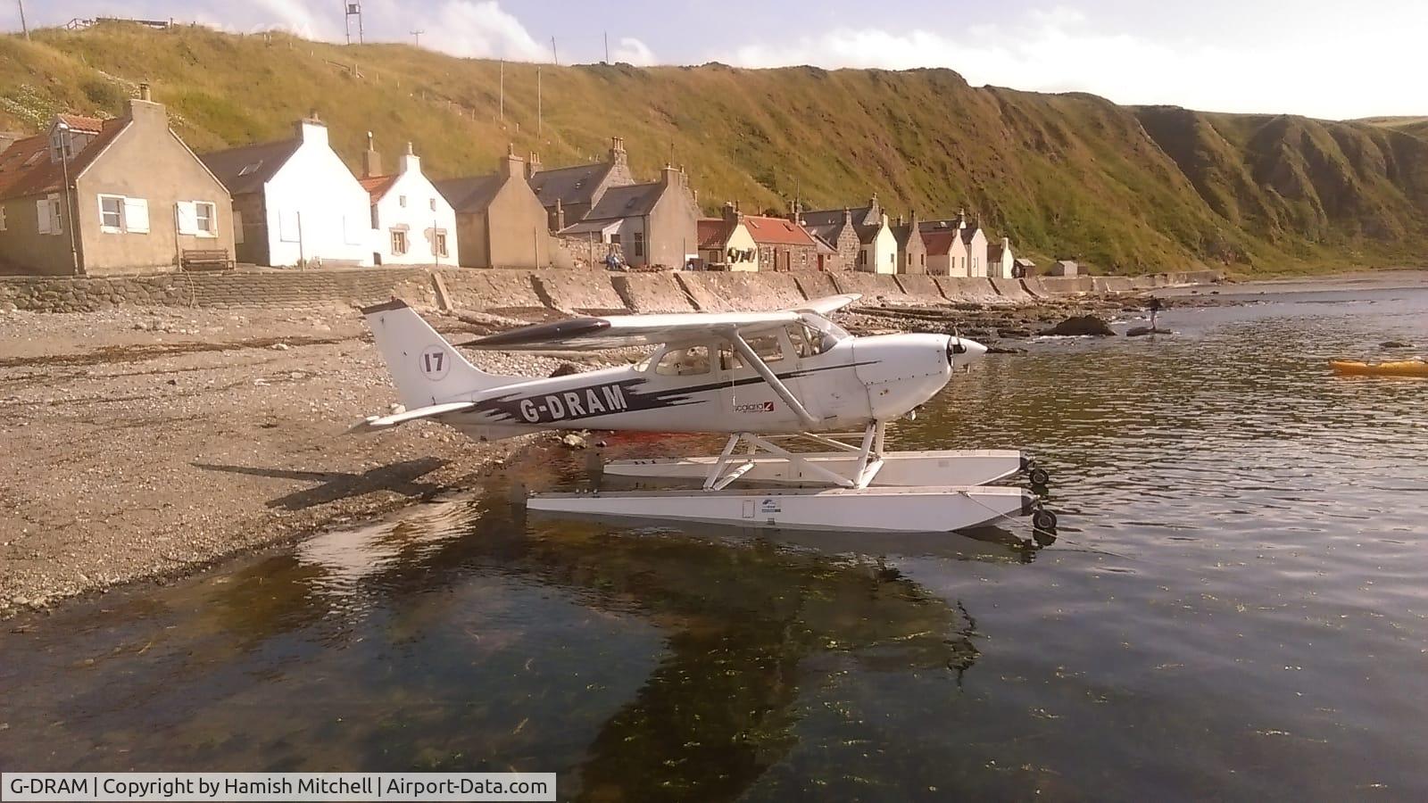 G-DRAM, 1968 Reims FR172F Reims Rocket C/N 0102, Cessna 172 is a 1969 FR172F Reims Rocket Floatplane, adapted by substituting Wipline 2350-A floats for the EDO 2440b ‘straight floats’ fitted by the factory (the number is the weight each float displaces in pounds). Each float has a castoring front wheel.