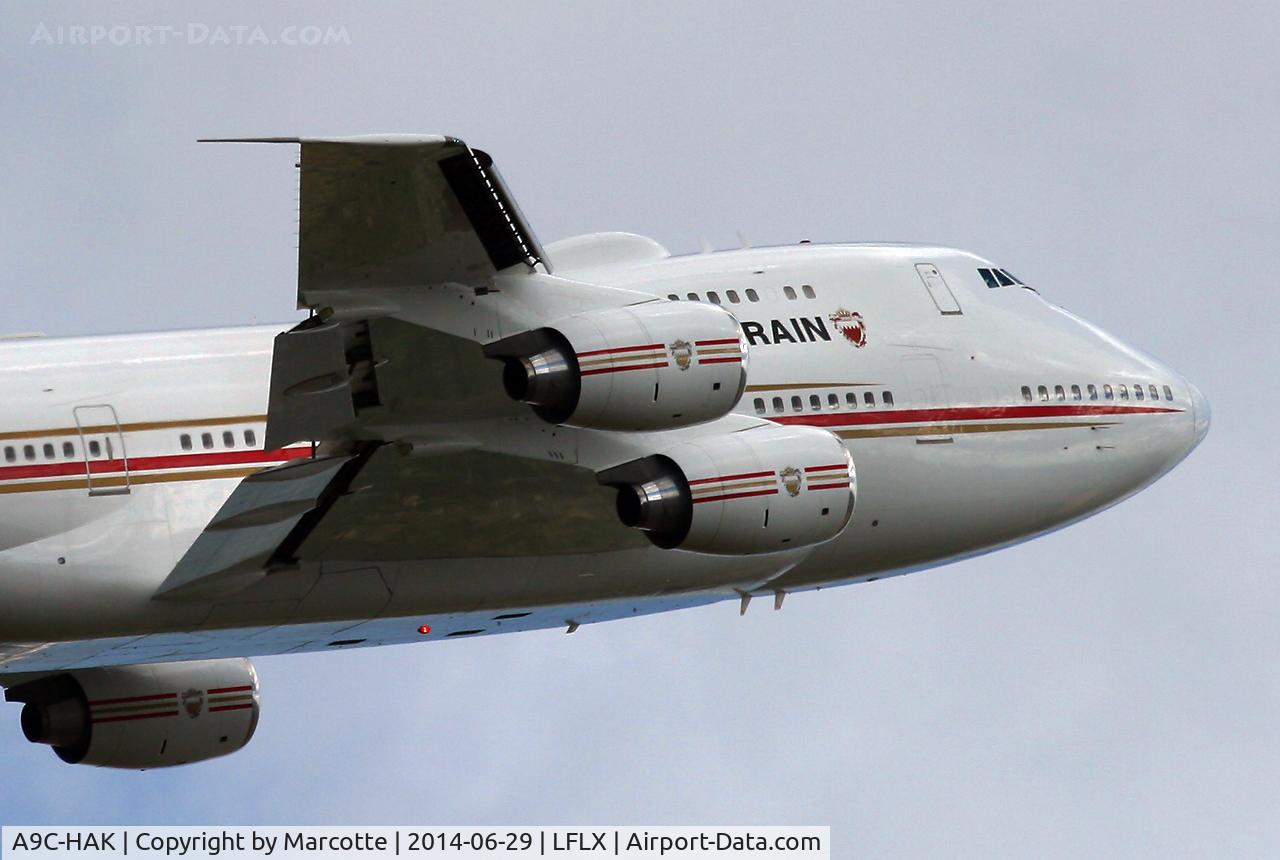 A9C-HAK, 1987 Boeing 747SP-Z5 C/N 23610/676, departing runway 21.