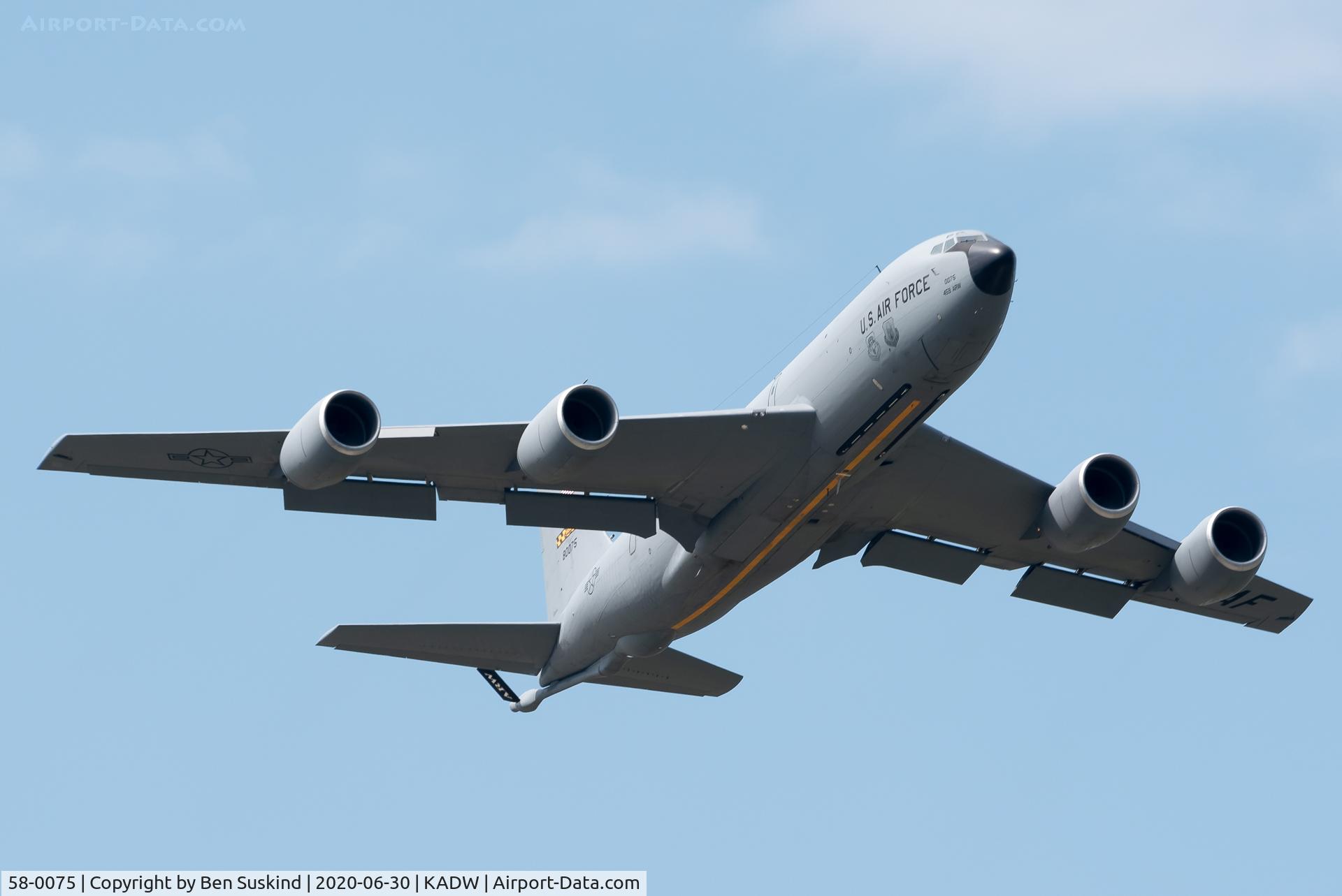 58-0075, 1958 Boeing KC-135R Stratotanker C/N 17820, DECEE taking off from Andrews AFB.