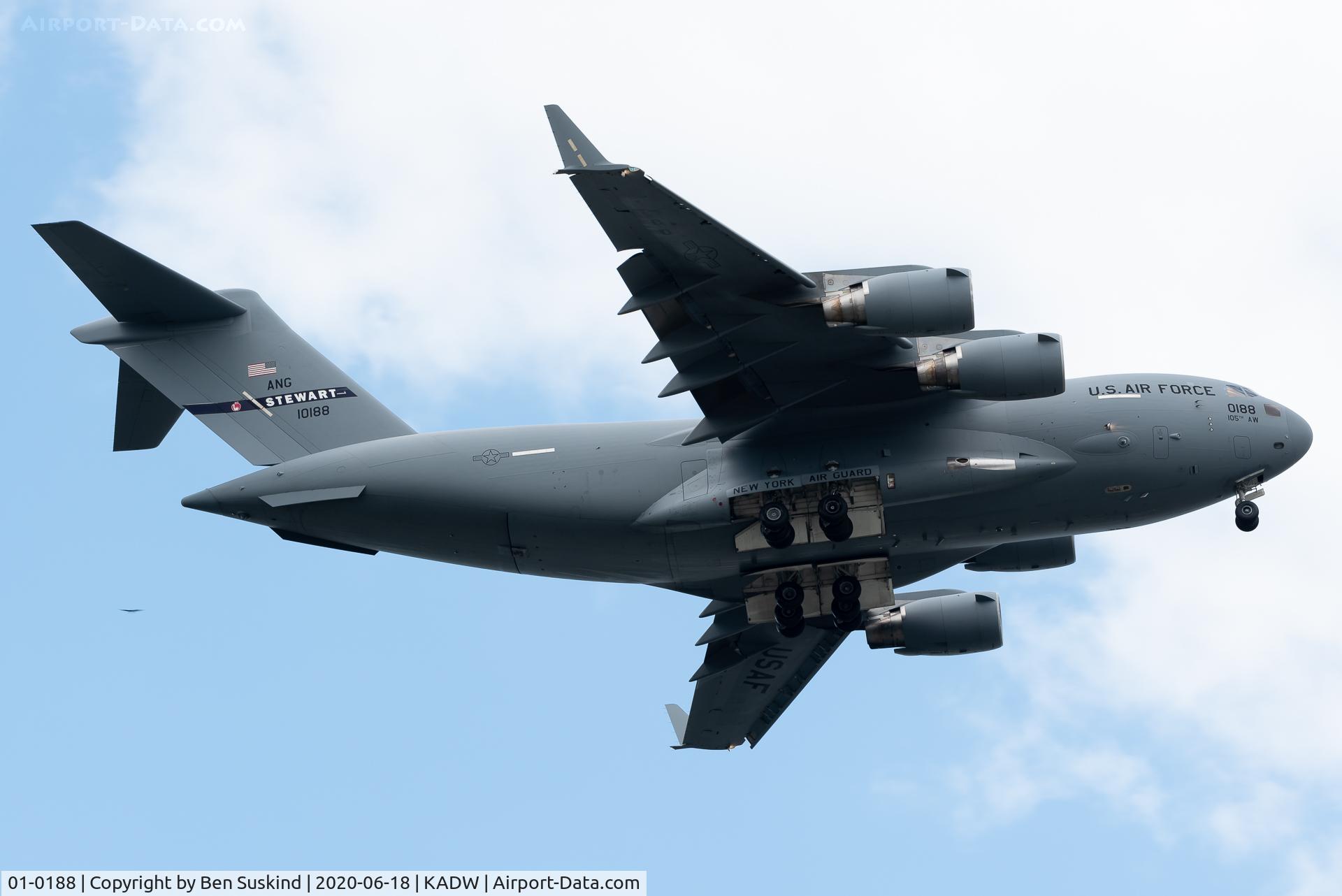 01-0188, 2001 Boeing C-17A Globemaster III C/N P-88, RCH landing at Andrews AFB.