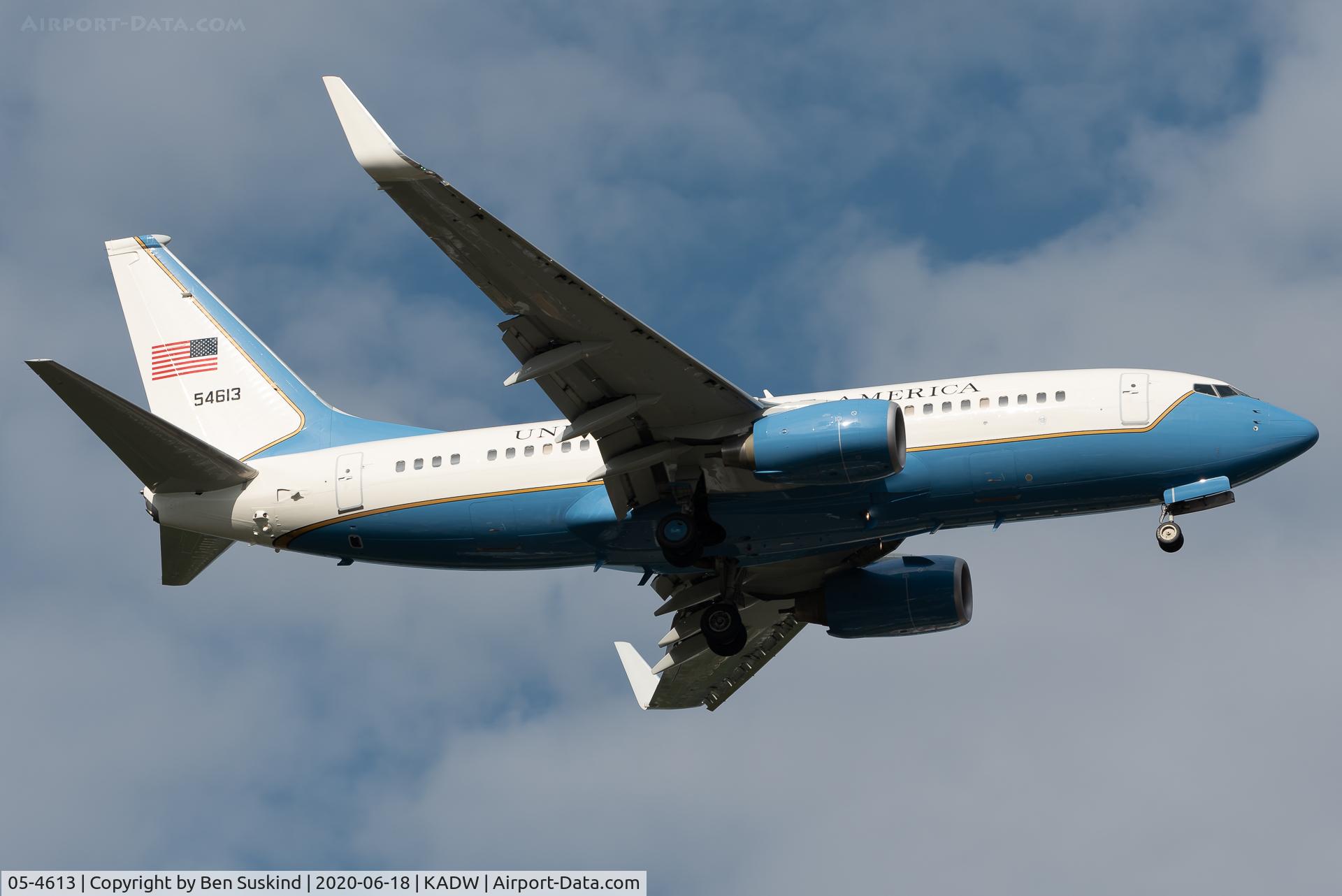 05-4613, 2008 Boeing C-40C Clipper (737-7DM BBJ) C/N 34809, AVALON landing at Andrews AFB.