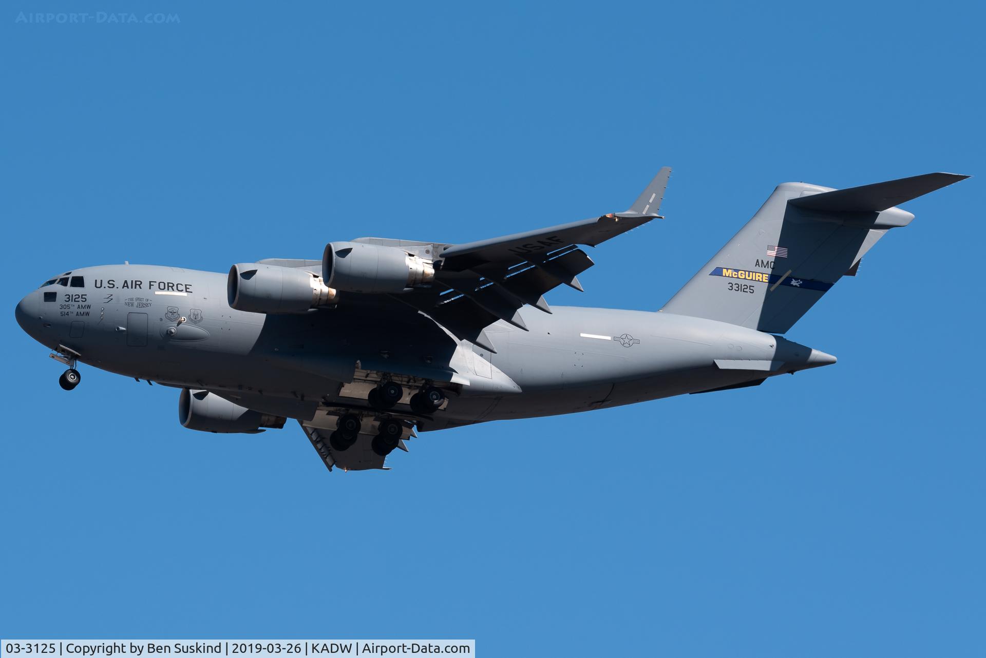 03-3125, 2003 Boeing C-17A Globemaster III C/N P-125, RCH landing at Andrews AFB.