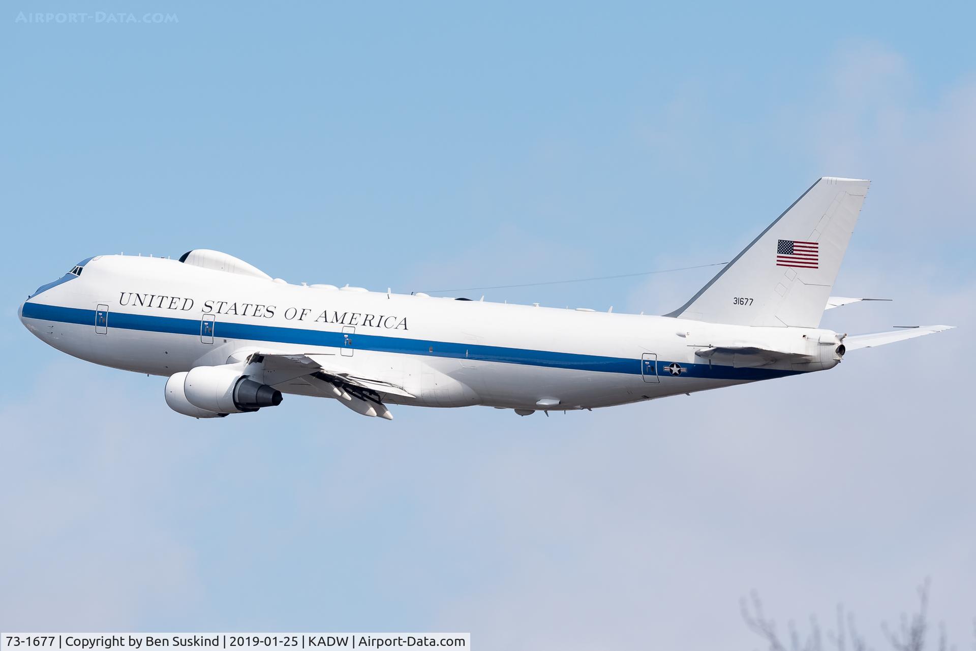 73-1677, 1973 Boeing E-4B C/N 20683, Nightwatch departing Andrews AFB.