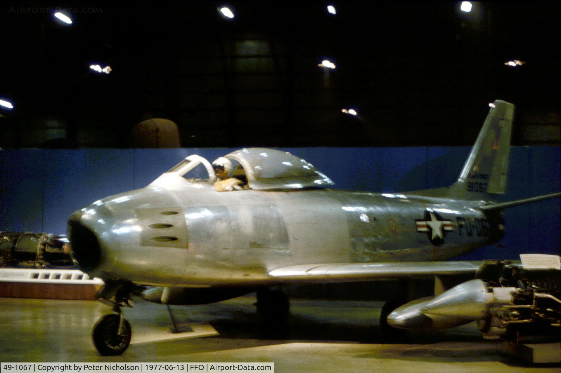 49-1067, 1949 North American F-86A-5-NA Sabre C/N 161-61, F-86A Sabre as displayed at the USAF Museum in the Summer of 1977.