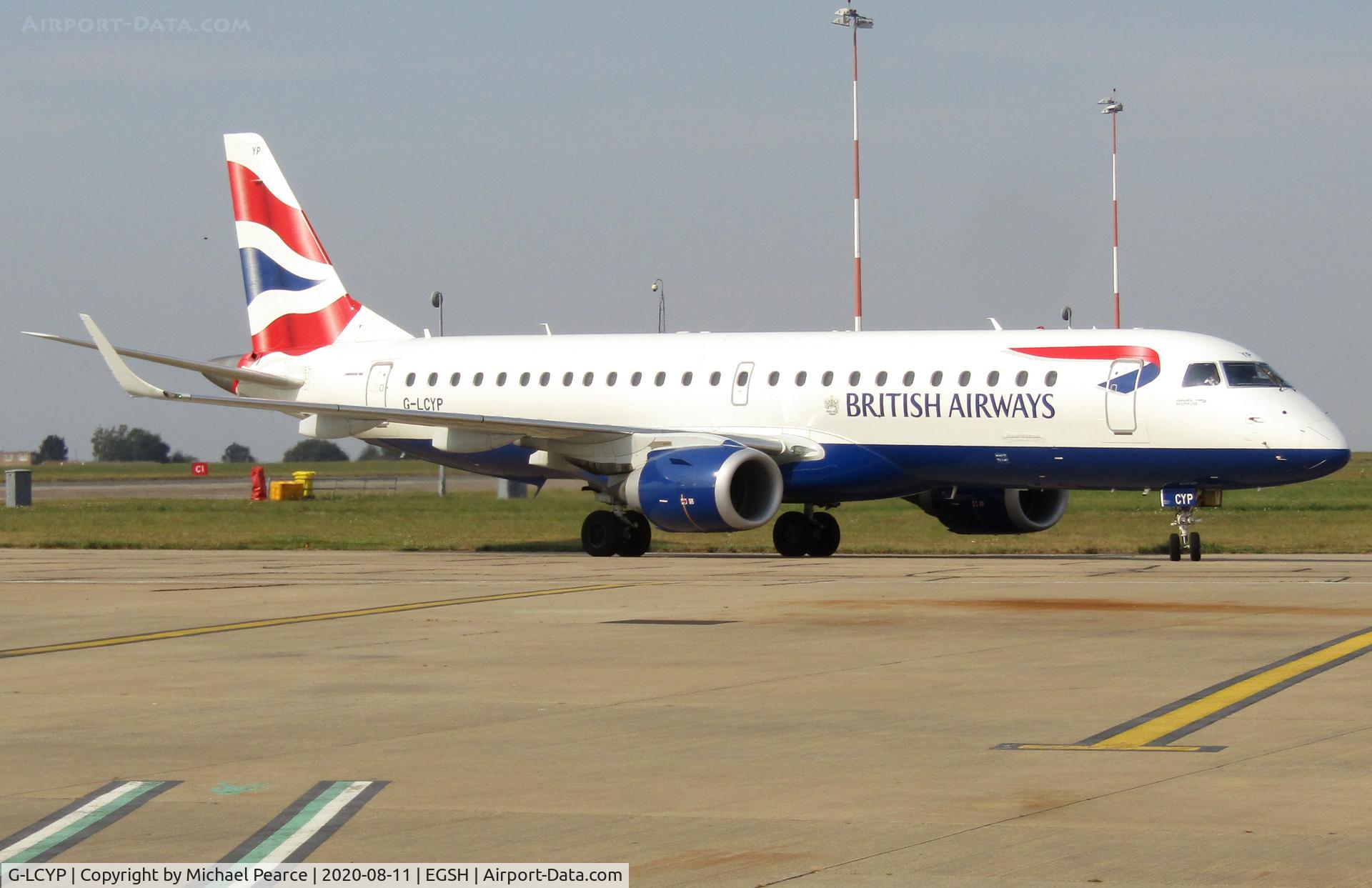 G-LCYP, 2011 Embraer 190SR (ERJ-190-100SR) C/N 19000443, Arriving on Stand 5 from Girona (GRO), for storage and work with KLM UK Engineering.