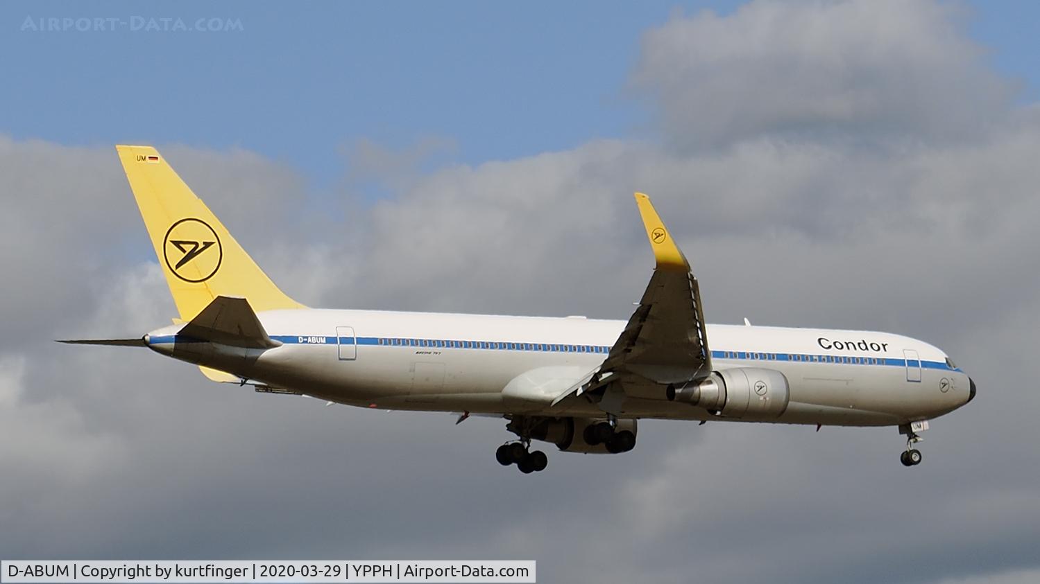 D-ABUM, 1994 Boeing 767-31B C/N 25170, Boeing 767-300, msn 26259, ln 534. Condor D-ABUL. Covid repatriation flight YPPH 29th March 2020.