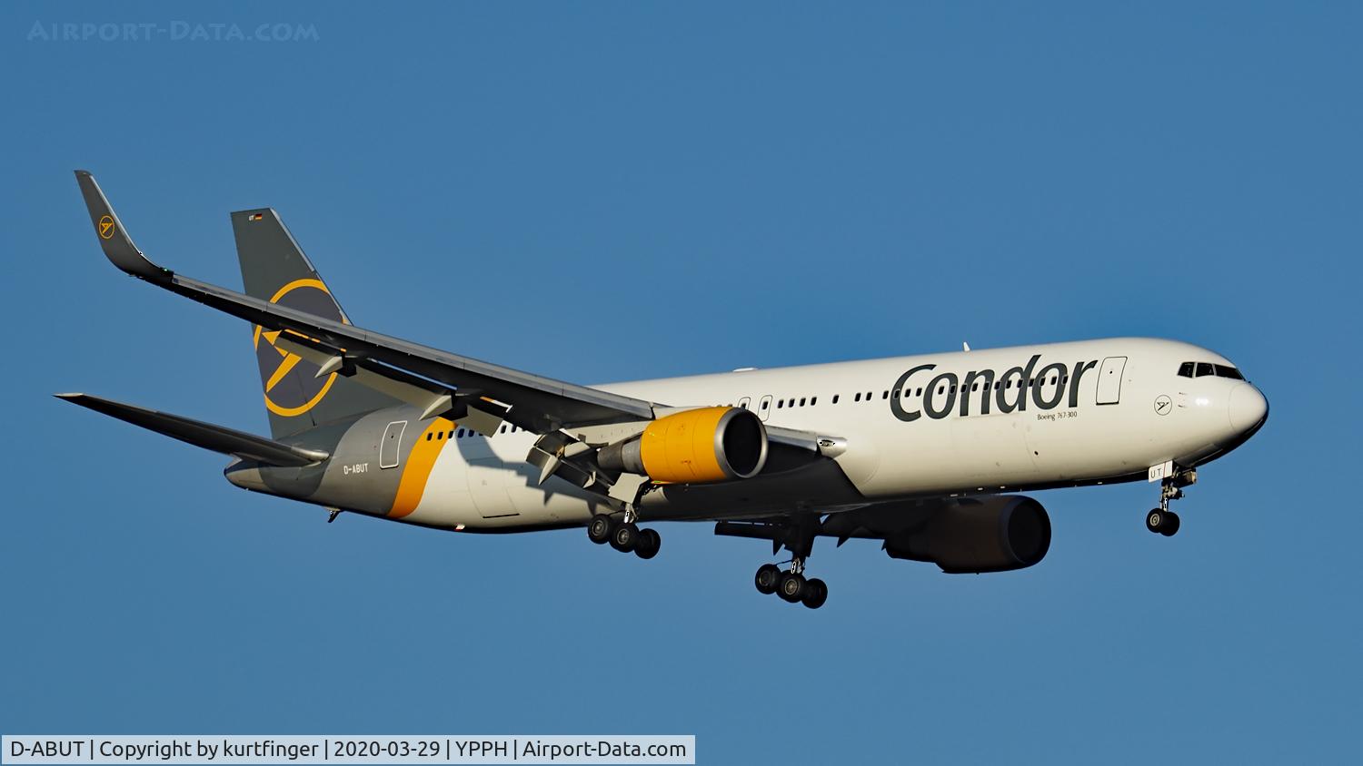 D-ABUT, 1999 Boeing 767-3Q8 C/N 29383, Departed Europe, Covid repatriation flight to YPPH 29th March 2020.