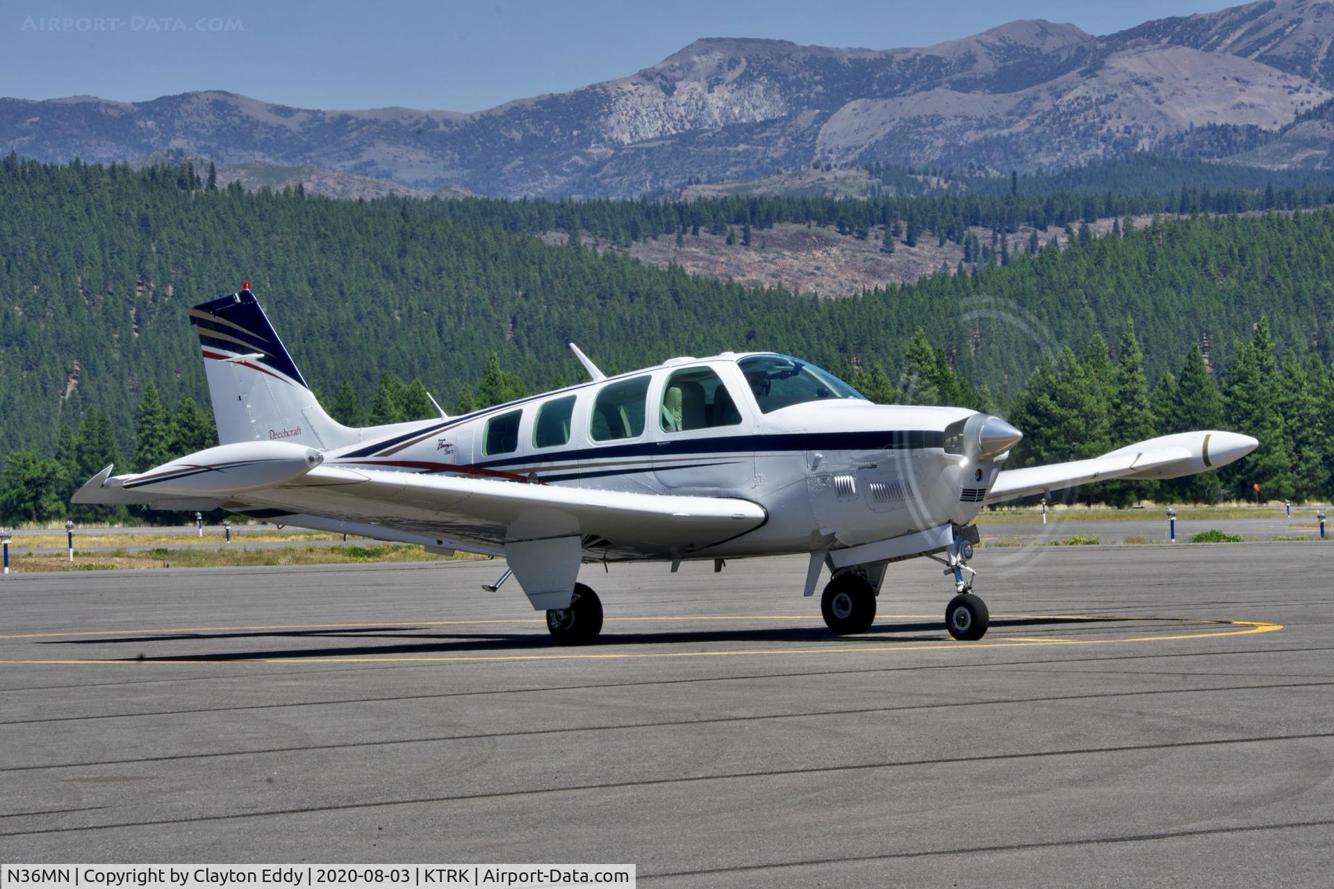 N36MN, 1980 Beech A36TC Bonanza 36 C/N EA-79, Truckee airport California 2020.