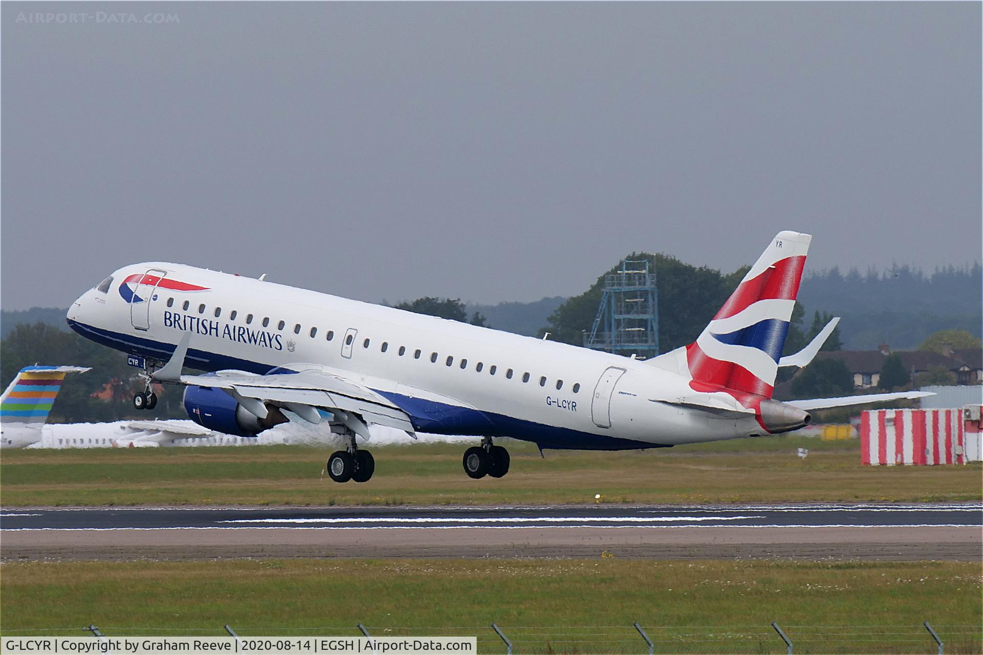 G-LCYR, 2012 Embraer 190SR (ERJ-190-100SR) C/N 19000563, Landing at Norwich.