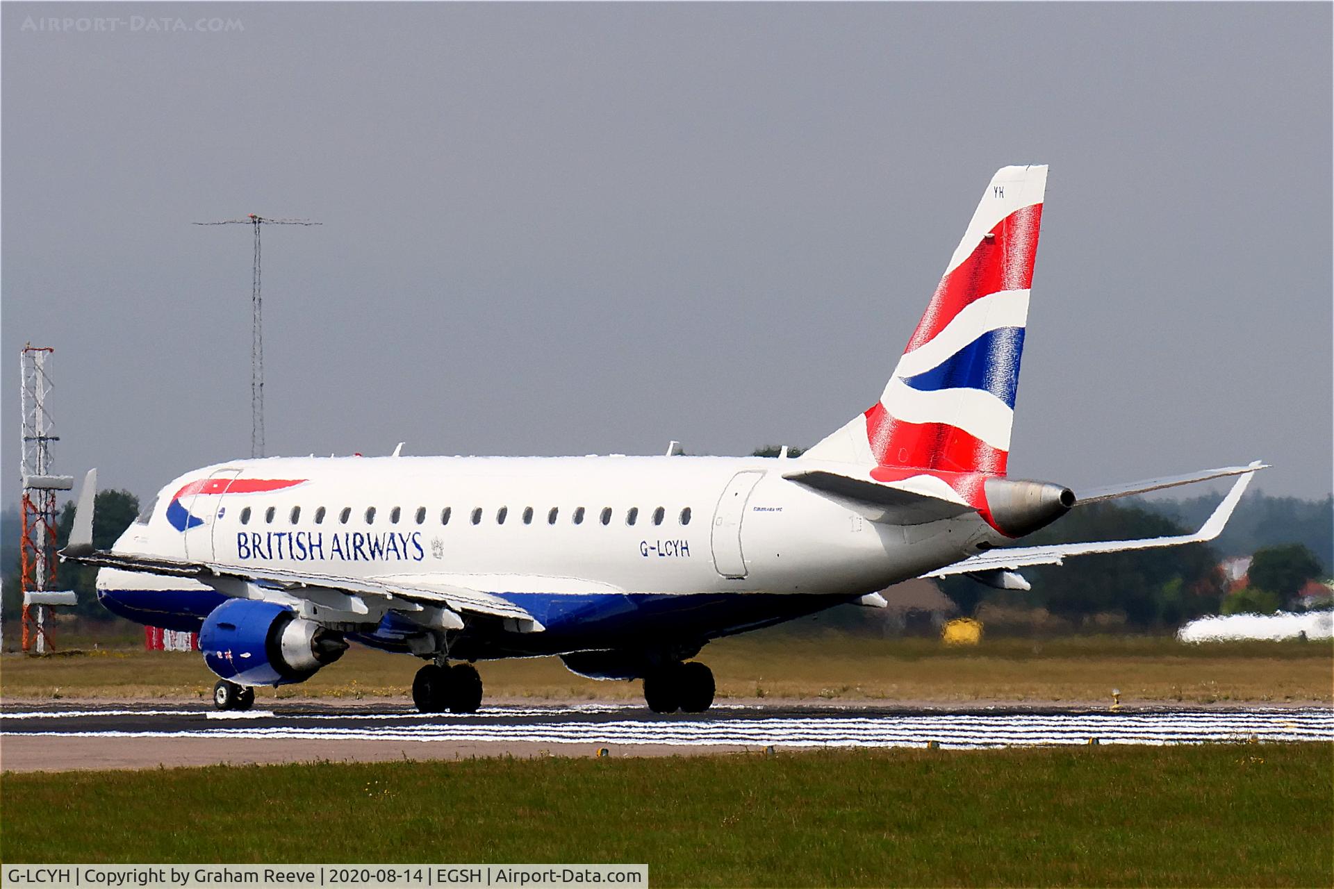 G-LCYH, 2009 Embraer 170STD (ERJ-170-100STD) C/N 17000302, Departing from Norwich.