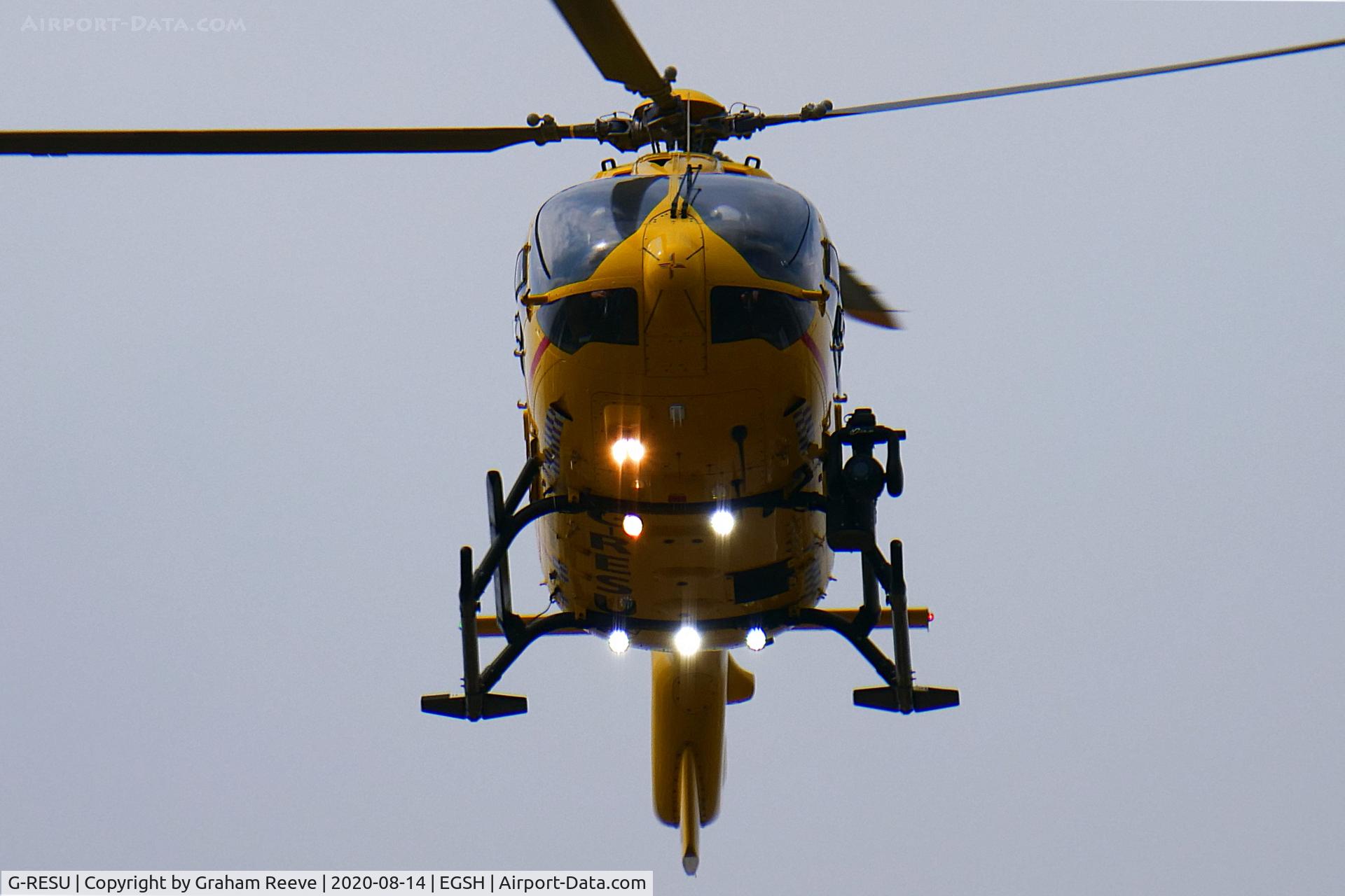 G-RESU, 2015 Airbus Helicopters EC-145T-2 (BK-117D-2) C/N 20052, Departing from Norwich.