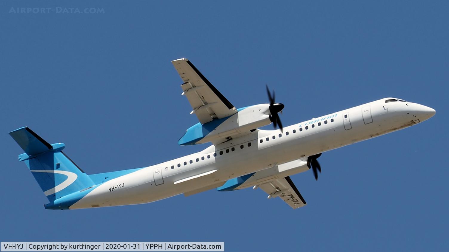 VH-IYJ, 2016 De Havilland Canada DHC-8-402Q Dash 8 Dash 8 C/N 4539, Airbus A330-300 msn 595 Qantas VH-QPF name Esperance departing runway 21 YPPH 29012020
