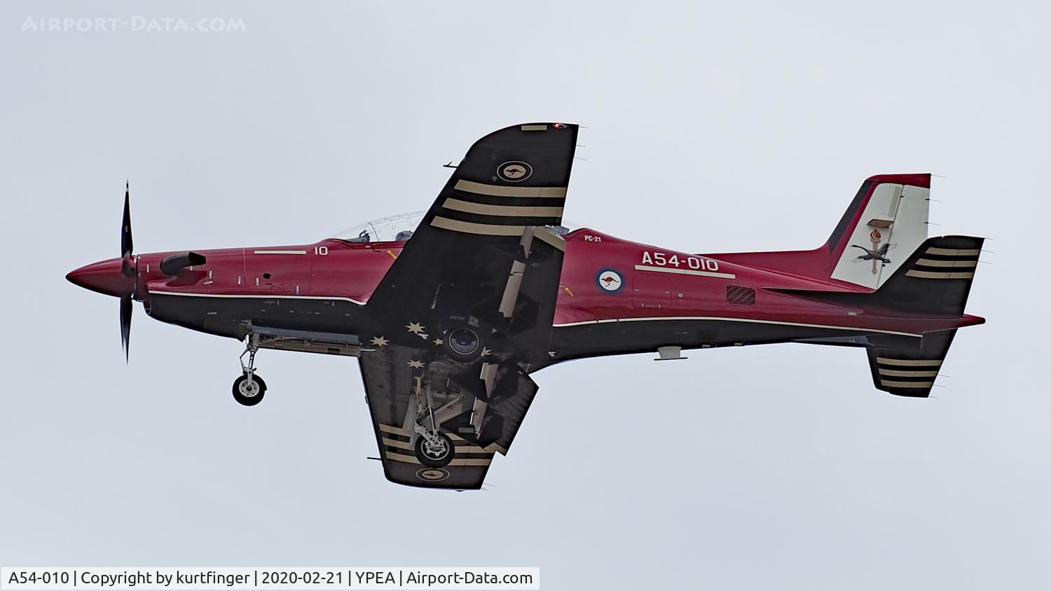 A54-010, 2017 Pilatus PC-21 C/N 243, Pilatus PC-21 msn 243. RAAF A54-010, short final rwy 36. YPEA 21022020.