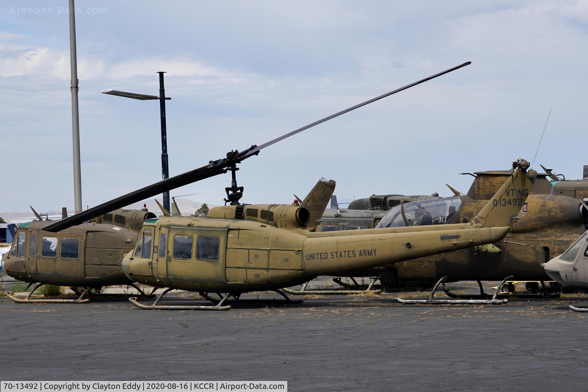 70-13492, 1970 Bell UH-1 Iroquois C/N 0000, Ex-Vermont National Guard Huey. Buchanan Field Concord Airport California 2020.