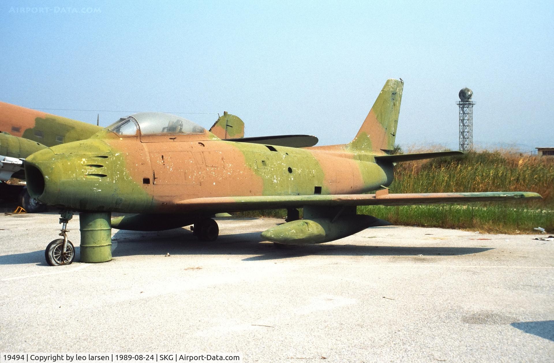 19494, 1953 Canadair CL-13 Sabre MK.4 C/N 394, Thessaloniki 24.8.1989.del to RCAF 16.3.53,then to USAF 28.6.57,to Yugoslavia as 06-042 and 11048.Gift to Greece.