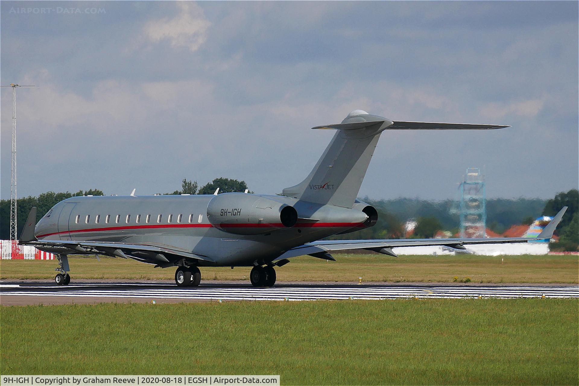 9H-IGH, 2013 Bombardier BD-700-1A10 Global 6000 C/N 9570, Departing from Norwich.