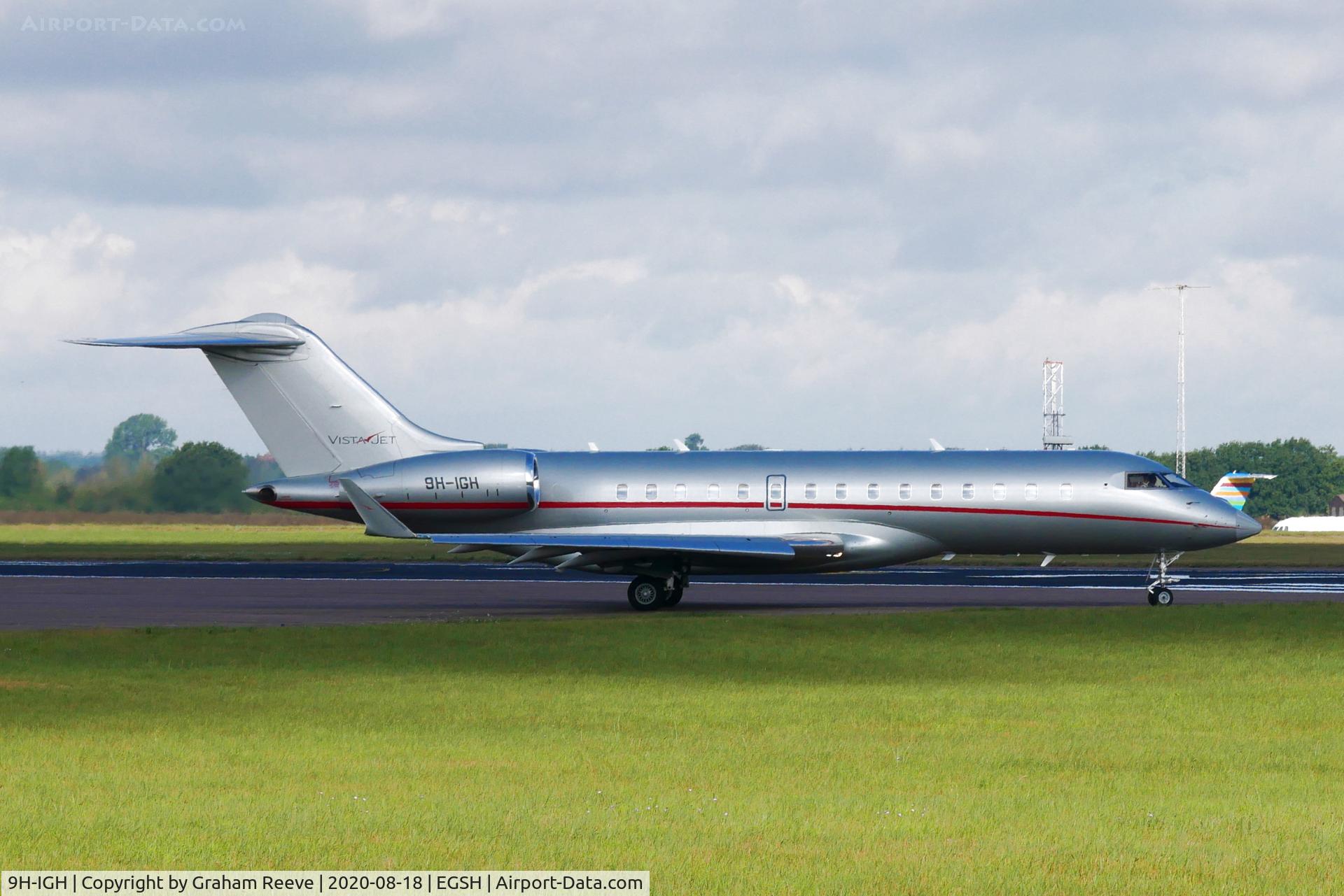 9H-IGH, 2013 Bombardier BD-700-1A10 Global 6000 C/N 9570, Departing from Norwich.