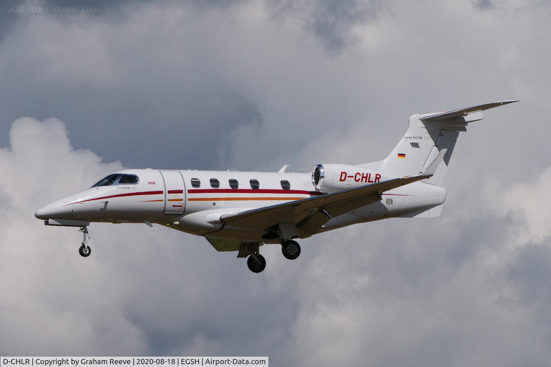 D-CHLR, 2011 Embraer EMB-505 Phenom 300 C/N 50500066, Landing at Norwich.