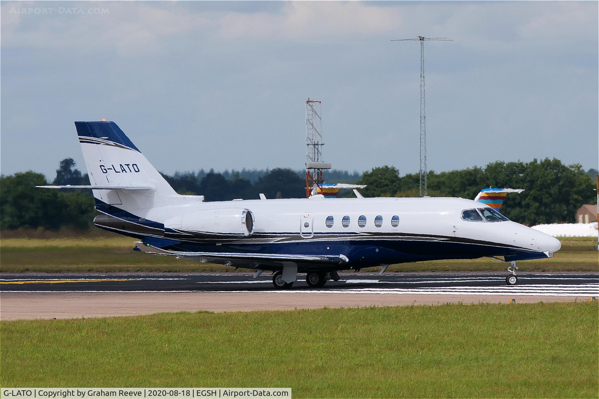 G-LATO, 2020 Cessna 680A Citation Latitude C/N 680A-0237, Departing from Norwich.