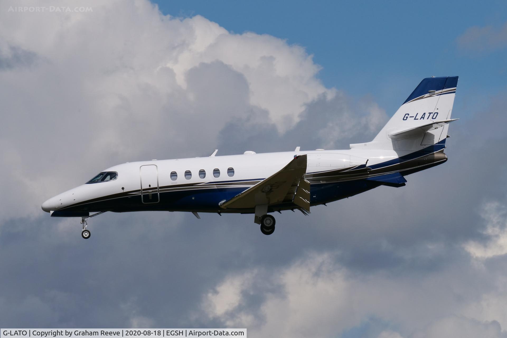 G-LATO, 2020 Cessna 680A Citation Latitude C/N 680A-0237, Landing at Norwich.