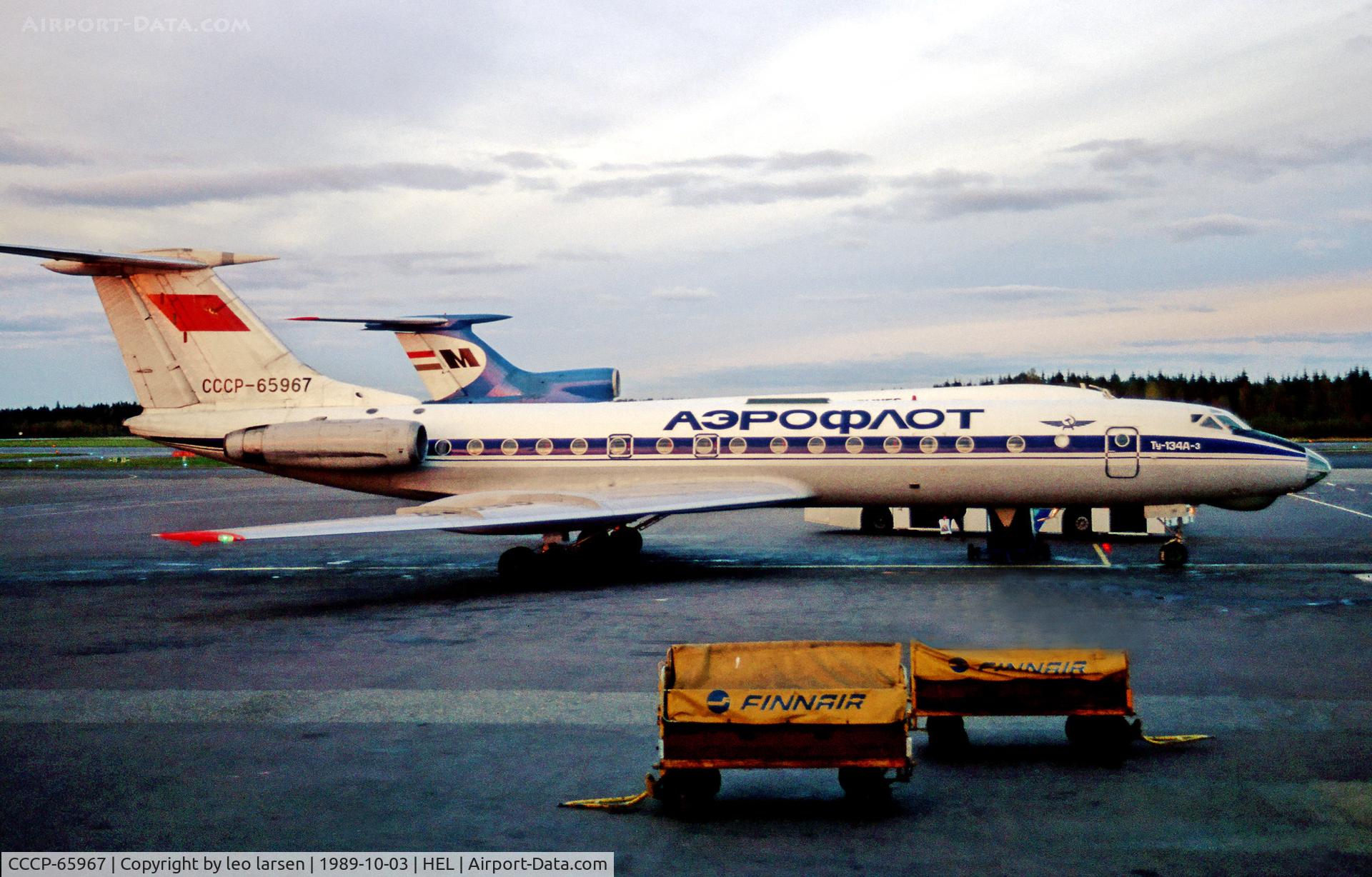 CCCP-65967, 1973 Tupolev TU-134A-3 C/N 3 35 19 05, Helsinki 3.10.1989