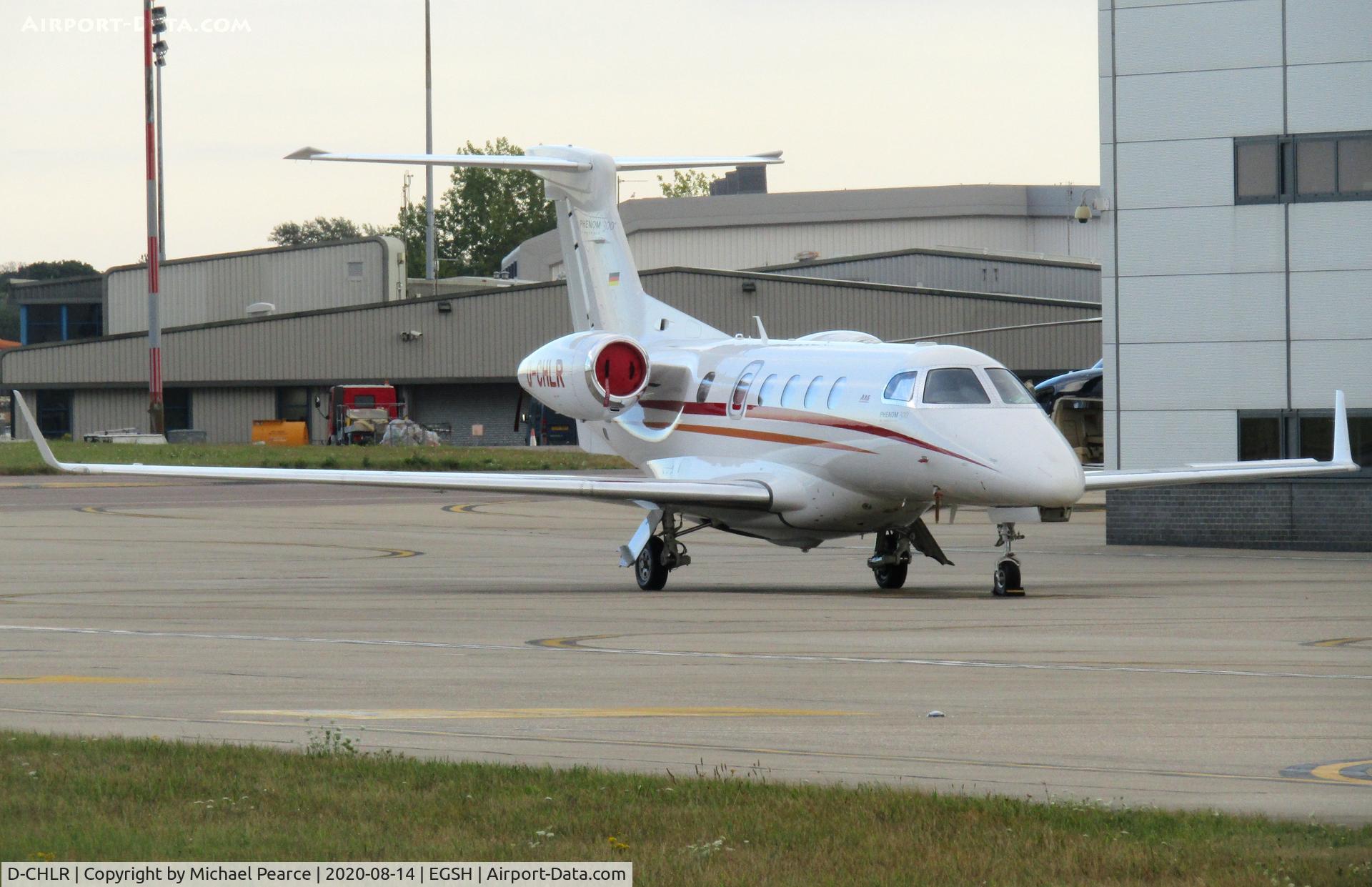 D-CHLR, 2011 Embraer EMB-505 Phenom 300 C/N 50500066, Parked at SaxonAir after arrival from Genoa (GOA). Return visitor.