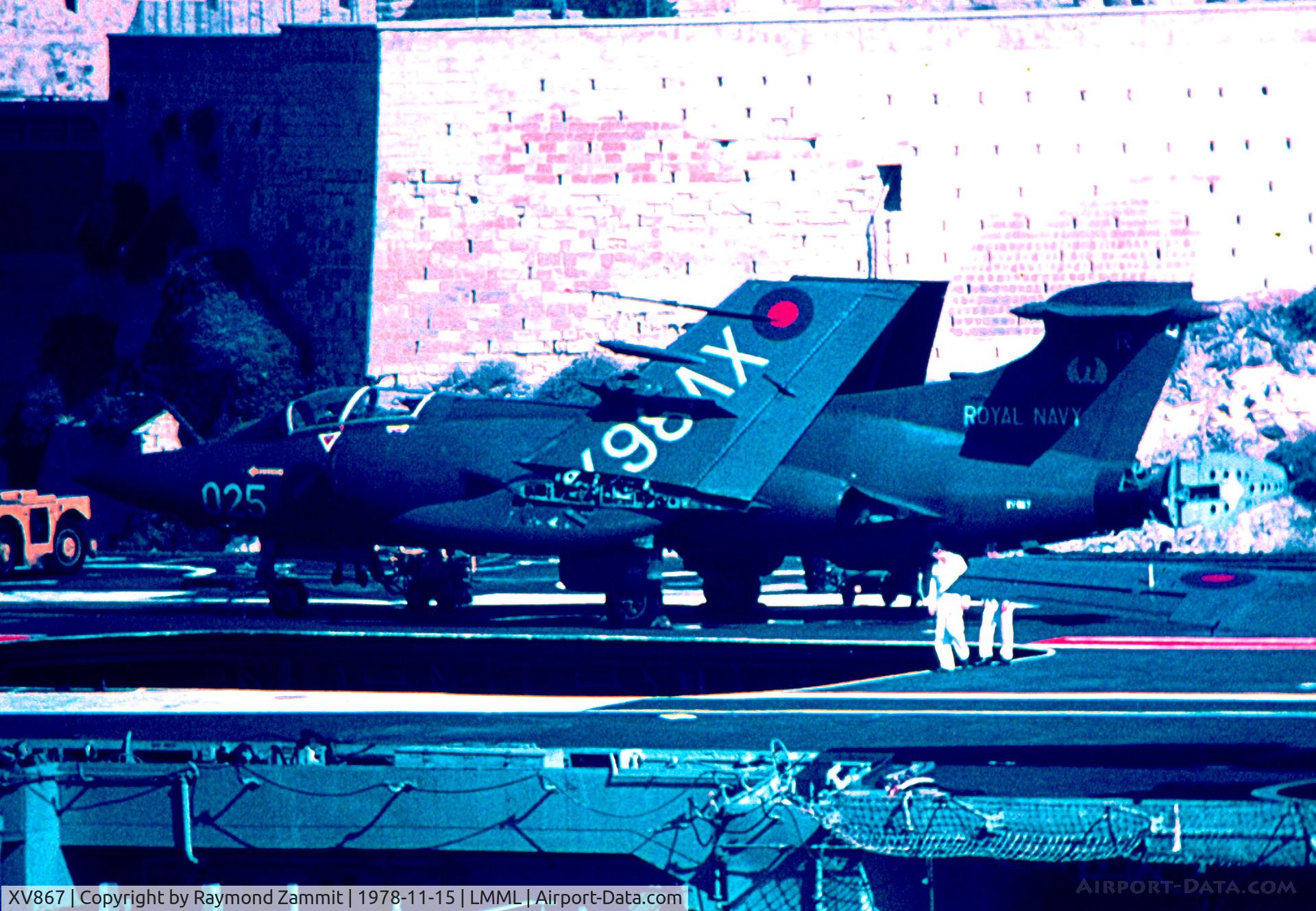 XV867, 1968 Hawker Siddeley Buccaneer S.2B C/N B3-16-69, Hawker Siddeley Buccaneer S.2B XV867/025 of 809Sqdn aboard HMS Ark Royal during a visit at Malta Grand Harbour in Nov 1978.