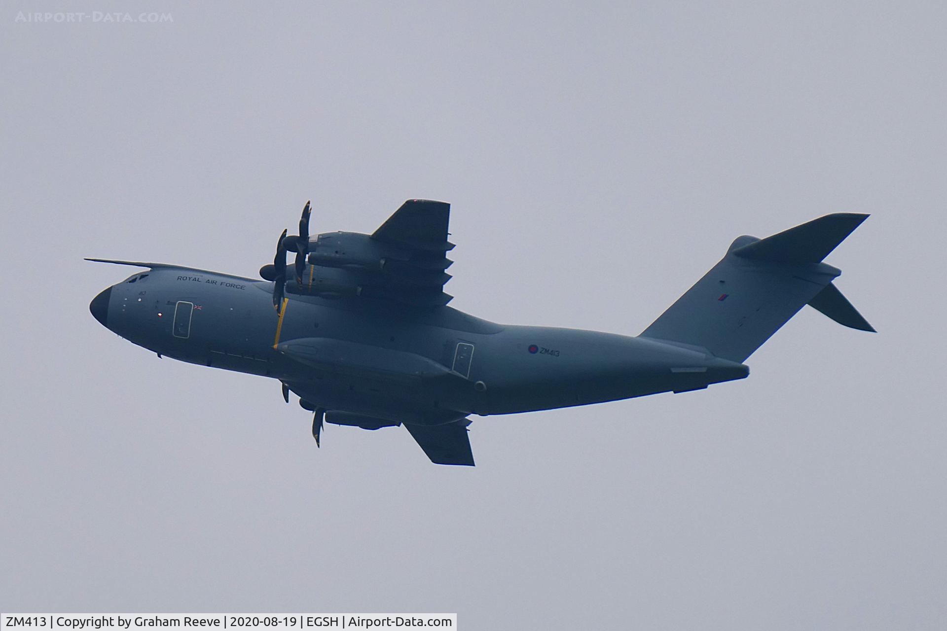 ZM413, 2016 Airbus A400M-180 Atlas C.1 C/N 045, Departing from Norwich.