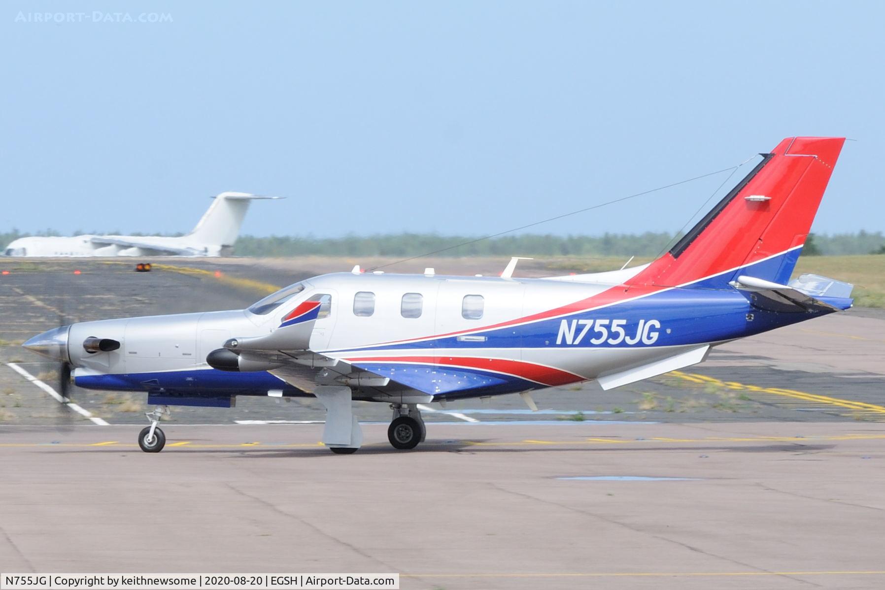 N755JG, 2014 Socata TBM-900 C/N 1039, Arriving at Norwich from Bournemouth.