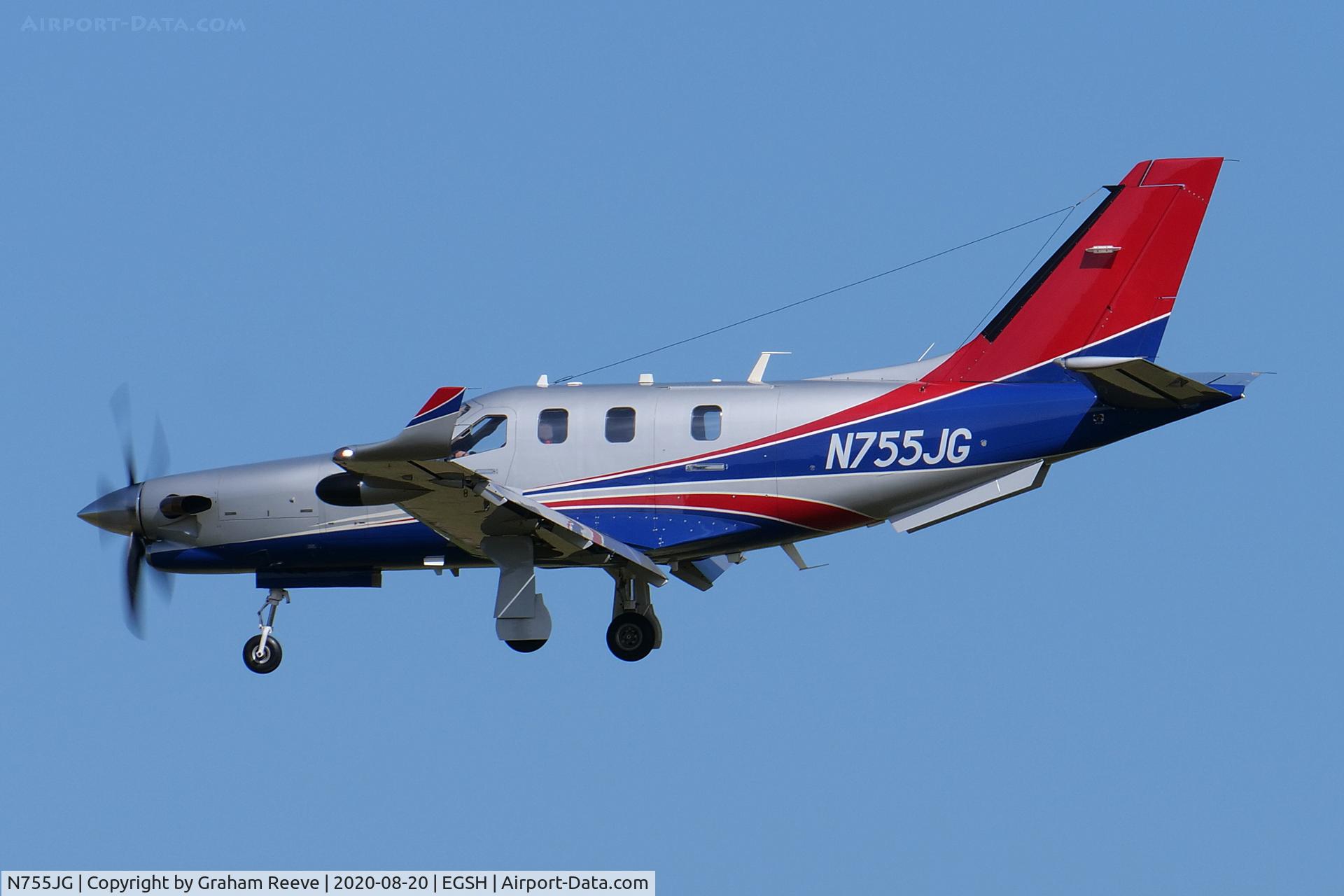 N755JG, 2014 Socata TBM-900 C/N 1039, Landing at Norwich.