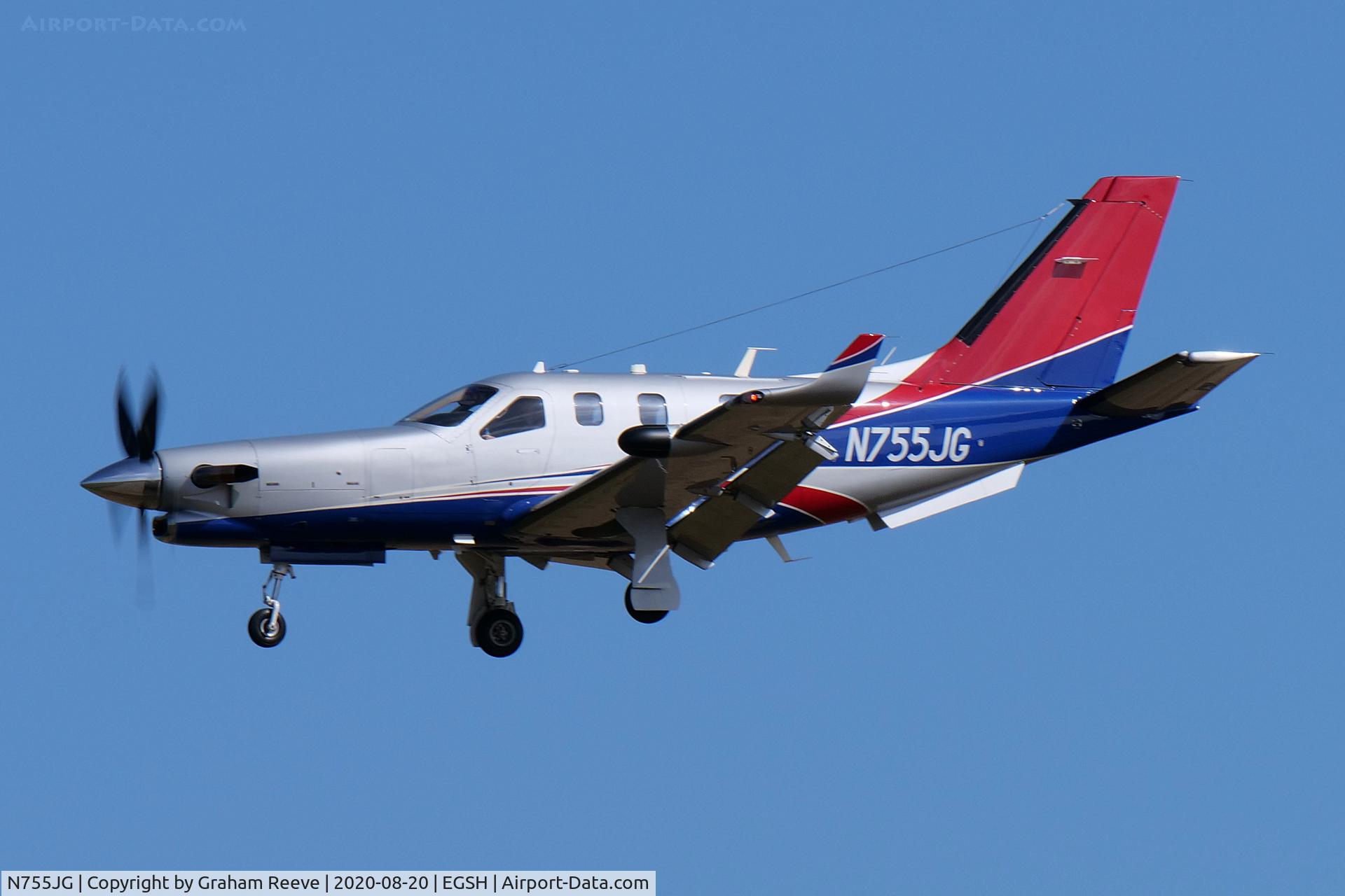 N755JG, 2014 Socata TBM-900 C/N 1039, Landing at Norwich.