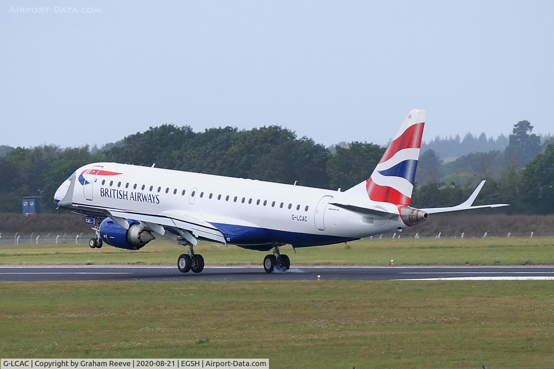 G-LCAC, 2012 Embraer 190LR (ERJ-190-100LR) C/N 19000513, Landing at Norwich.