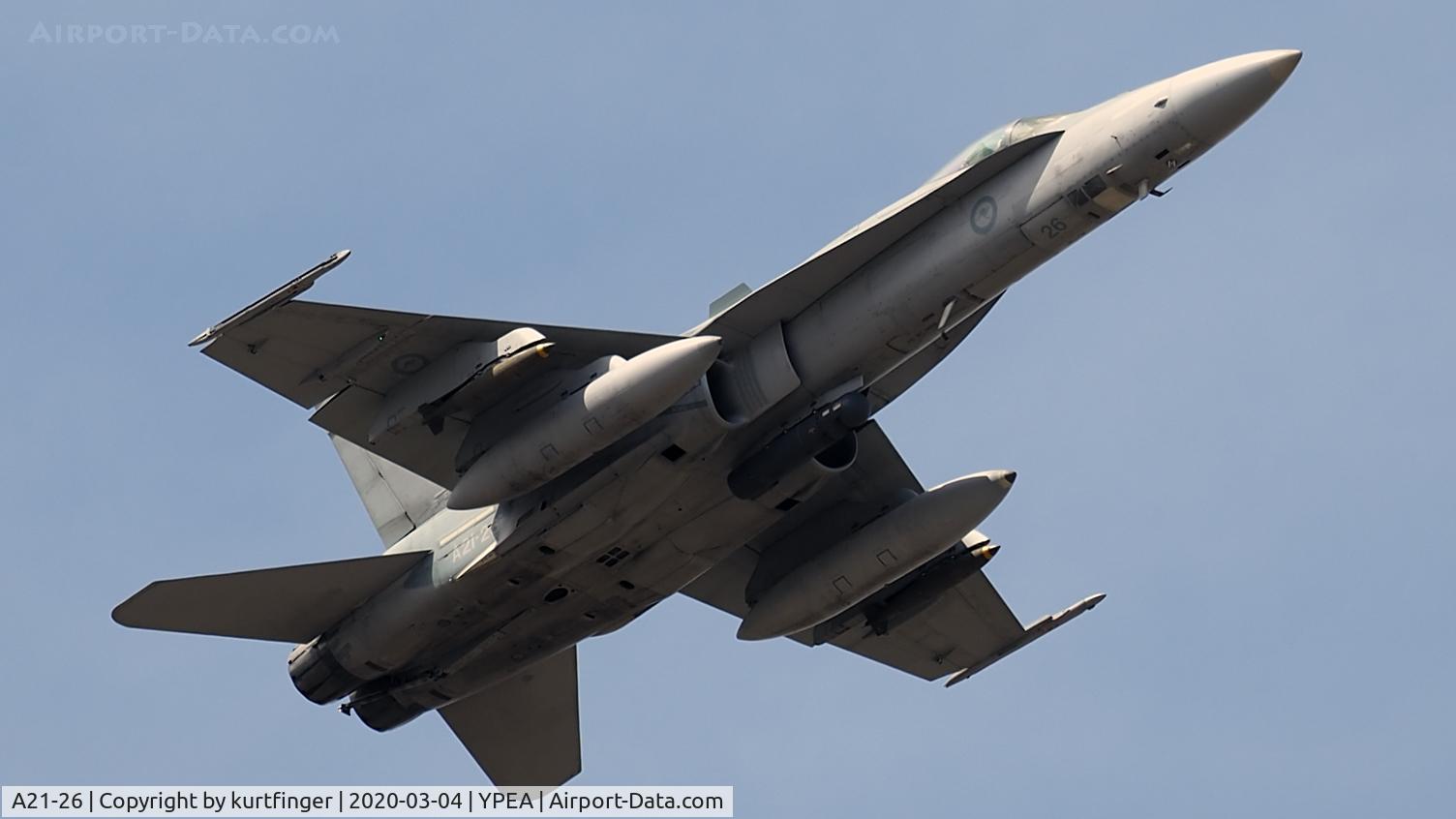 A21-26, 1988 McDonnell Douglas F/A-18A Hornet C/N 506, McDonnell FA-18A serial A21-26 75 sqn loaded with ordnance Pearce 04032020.