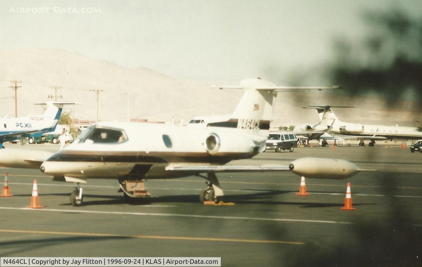 N464CL, 1966 Learjet 24A C/N 096, N464CL at KLAS. Scanned from print. Minolta X-570 with 210mm f4.2 lens. At Signature Flight Support, Las Vegas, 24-SEP-96. This was durning the NBAA  Convention.