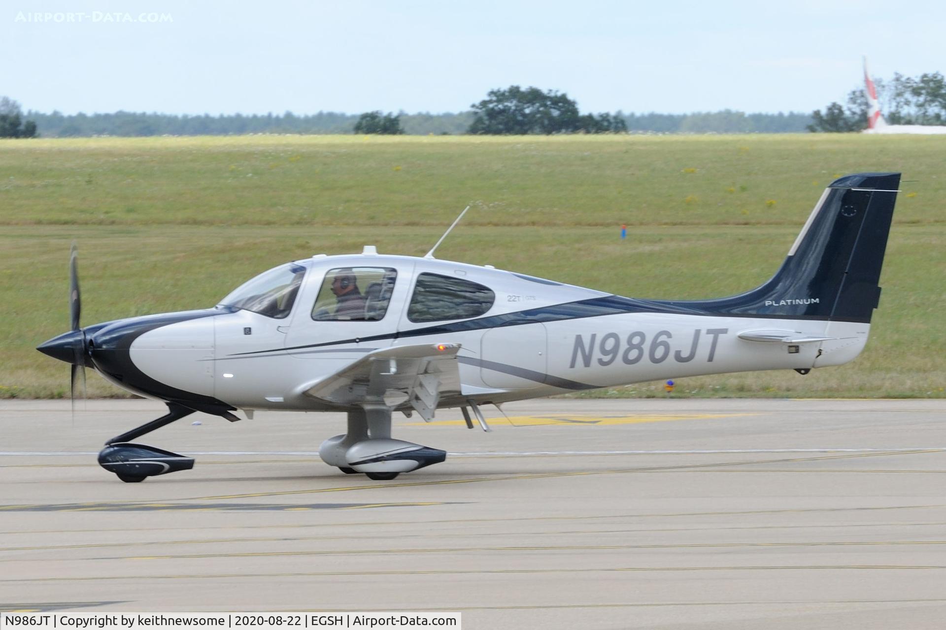 N986JT, 2014 Cirrus SR-22T GTS Platinum C/N 0937, Arriving at Norwich from Cambridge.