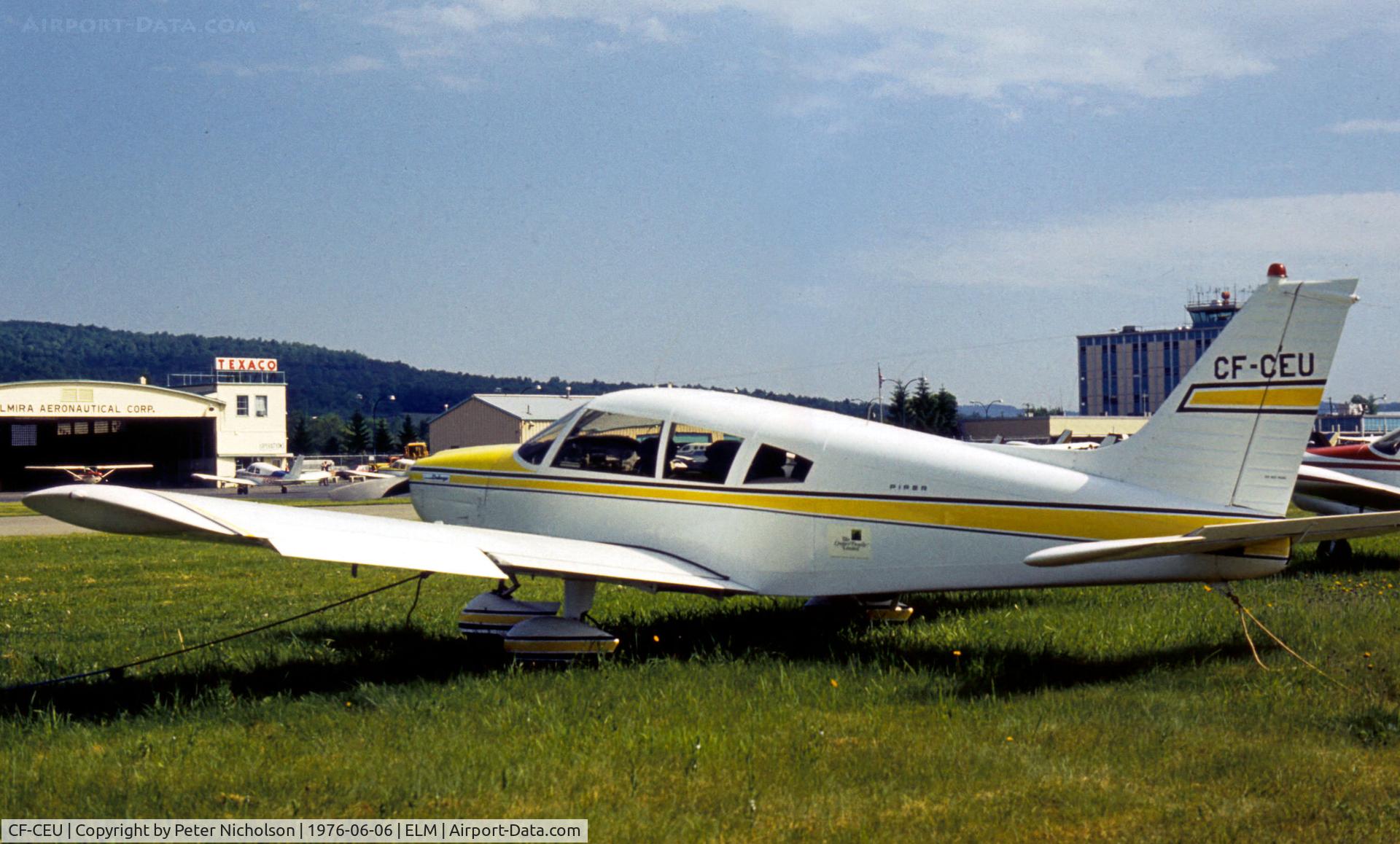 CF-CEU, Piper PA-28-180 Cherokee Challenger C/N Not found CF-CEU, This Cherokee Challenger was seen at Chemung County, as the airfield was then known,  in the Summer of 1976.