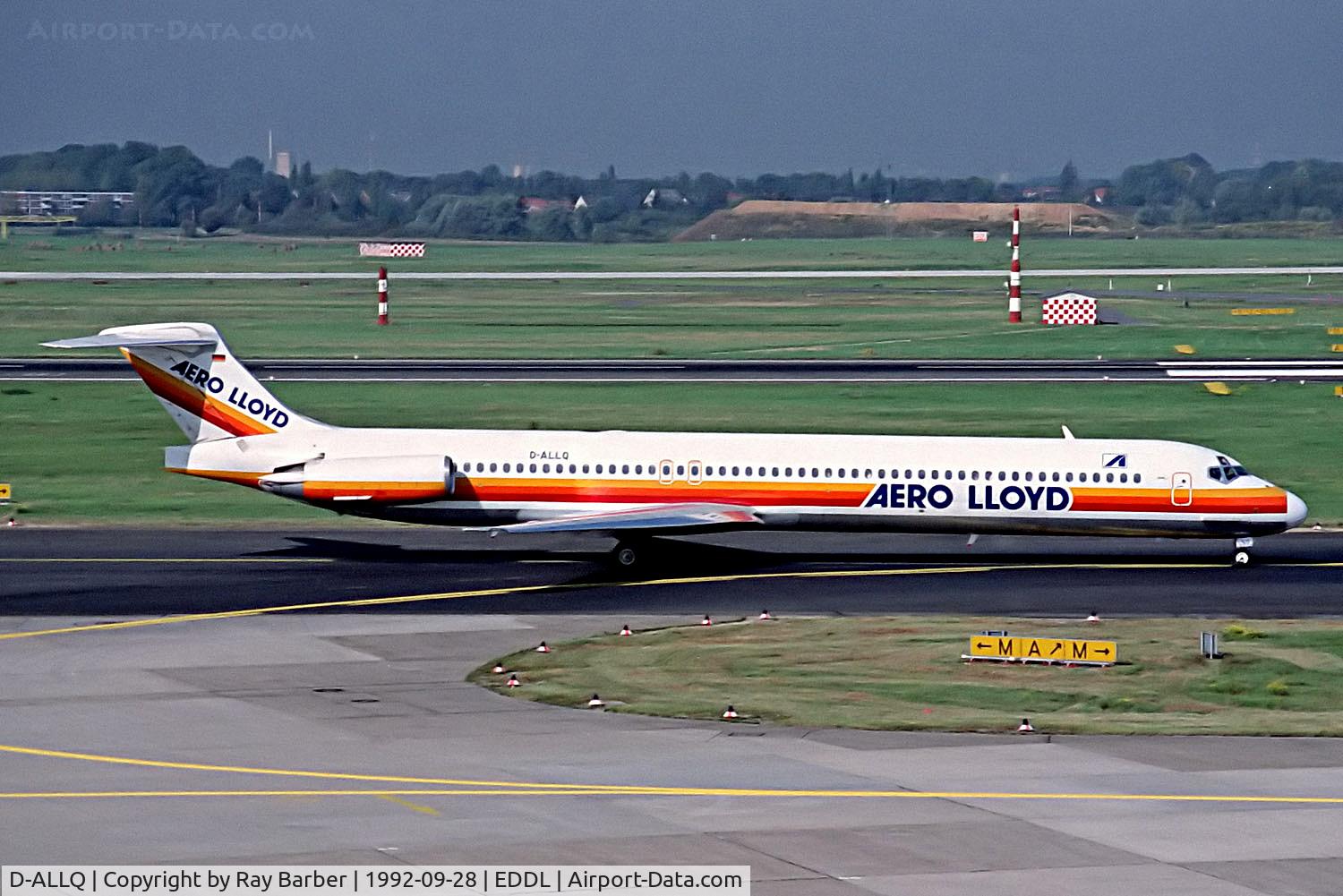 D-ALLQ, 1991 McDonnell Douglas MD-83 (DC-9-83) C/N 53014, D-ALLQ   McDonnell Douglas DC-9-83 (MD83) [53014] (Aero Lloyd) Dusseldorf Int'l~D 28/09/1992