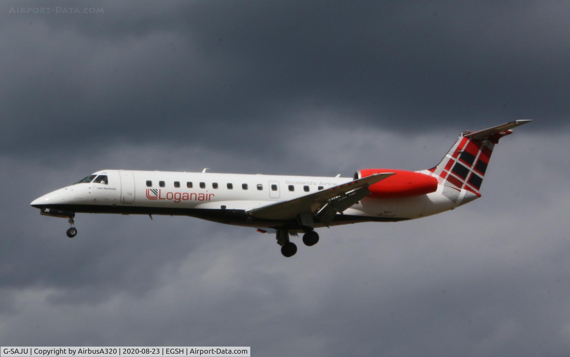 G-SAJU, 2001 Embraer ERJ-135ER (EMB-135ER) C/N 145494, Arriving at Norwich