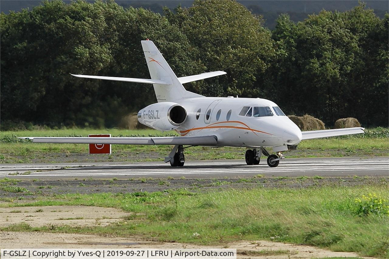 F-GSLZ, 1986 Dassault Falcon 100 C/N 208, Dassault Falcon 10, Lining up rwy 22, Morlaix-Ploujean airport (LFRU-MXN)