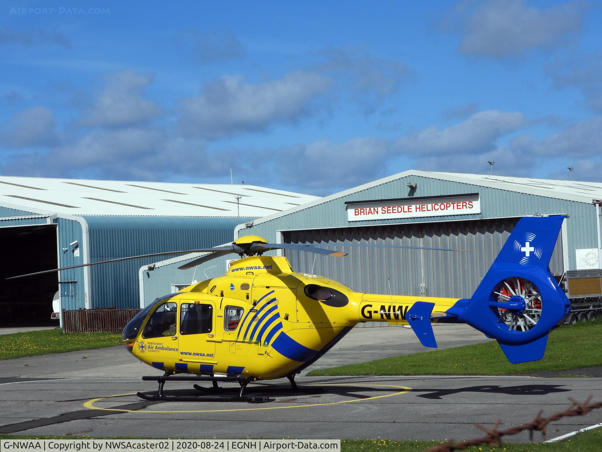 G-NWAA, 2005 Eurocopter EC-135T-2 C/N 0427, At its base at Blackpool Airport