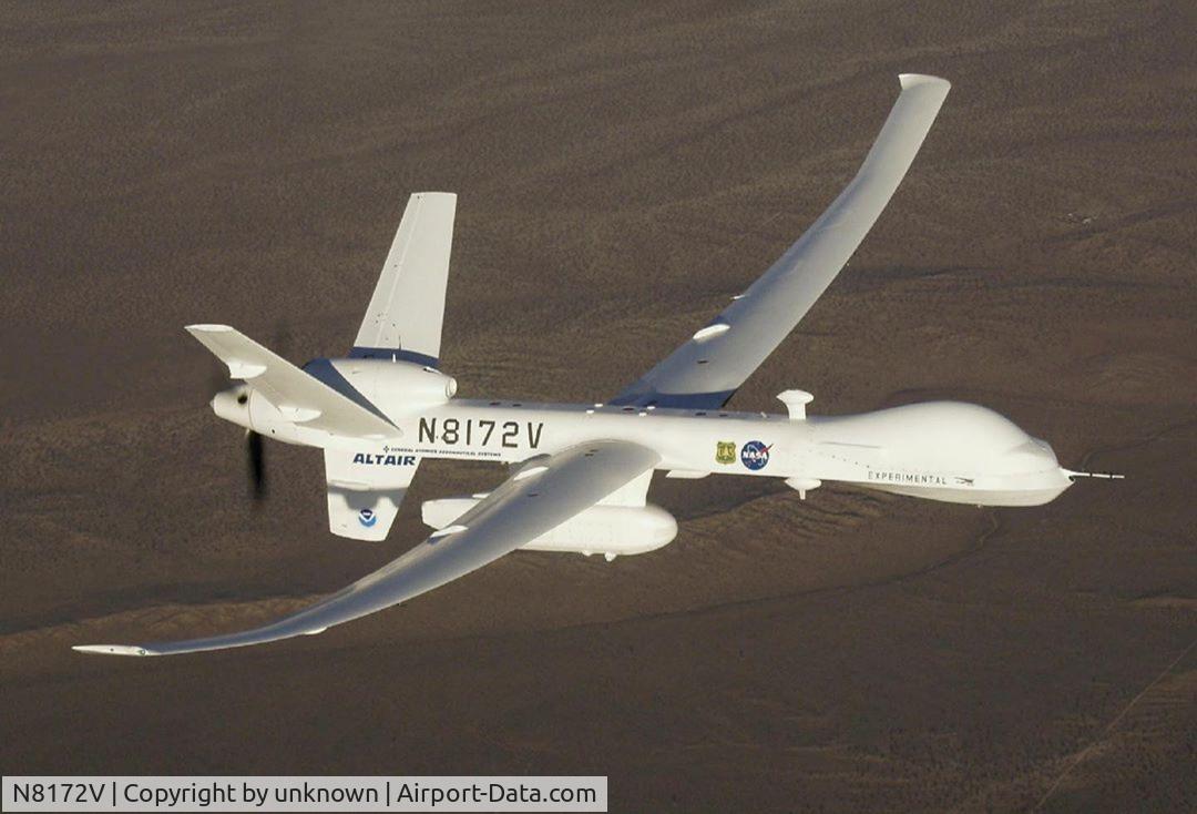 N8172V, 2003 General Atomics Asi ALTAIR UPB97010-1 C/N AA001, The Altair, a civilian variant of the enlarged, upgraded version of the RQ-1A Predator military reconnaissance UAV called the Predator B, has been developed by General Atomics-Aeronautical Systems Inc. (GA-ASI) to meet specific requirements of NASA