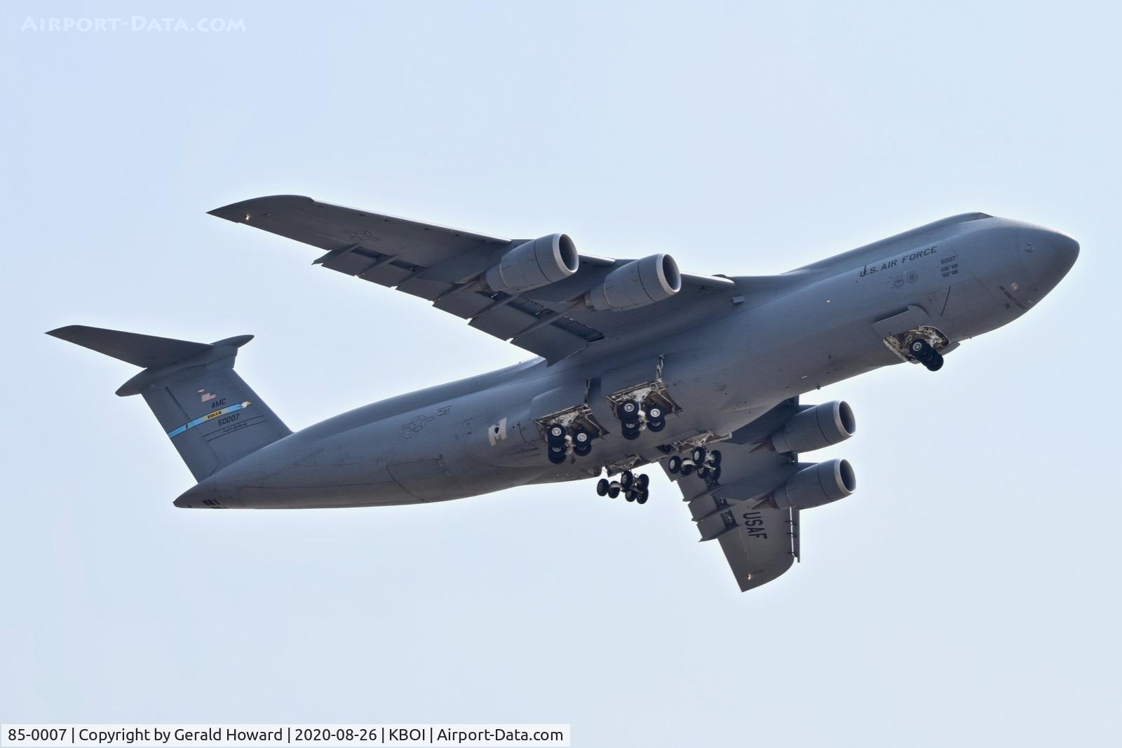 85-0007, 1985 Lockheed C-5M Super Galaxy C/N 500-0093, Departing BOI. 9th Airlift Sq., 436th Airlift Wing, Dover, DE.