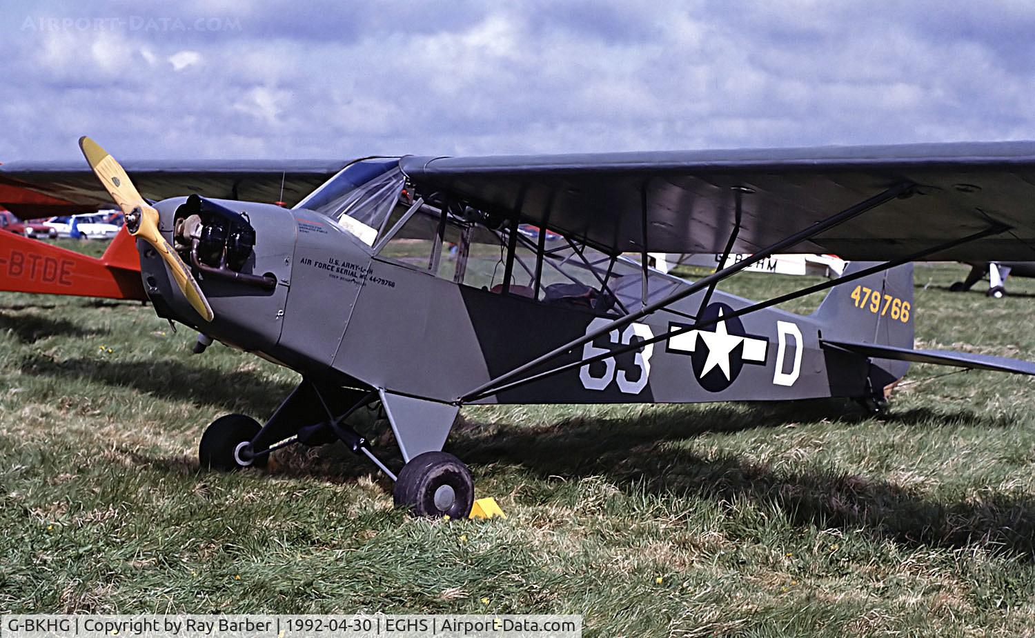 G-BKHG, 1942 Piper L-4H Grasshopper (J3C-65D) C/N 12062, G-BKHG   (44-79766 / 479766) Piper L-4H Grasshopper [12062) (Ex United States Army Air Force) Henstridge~G 30/04/1992