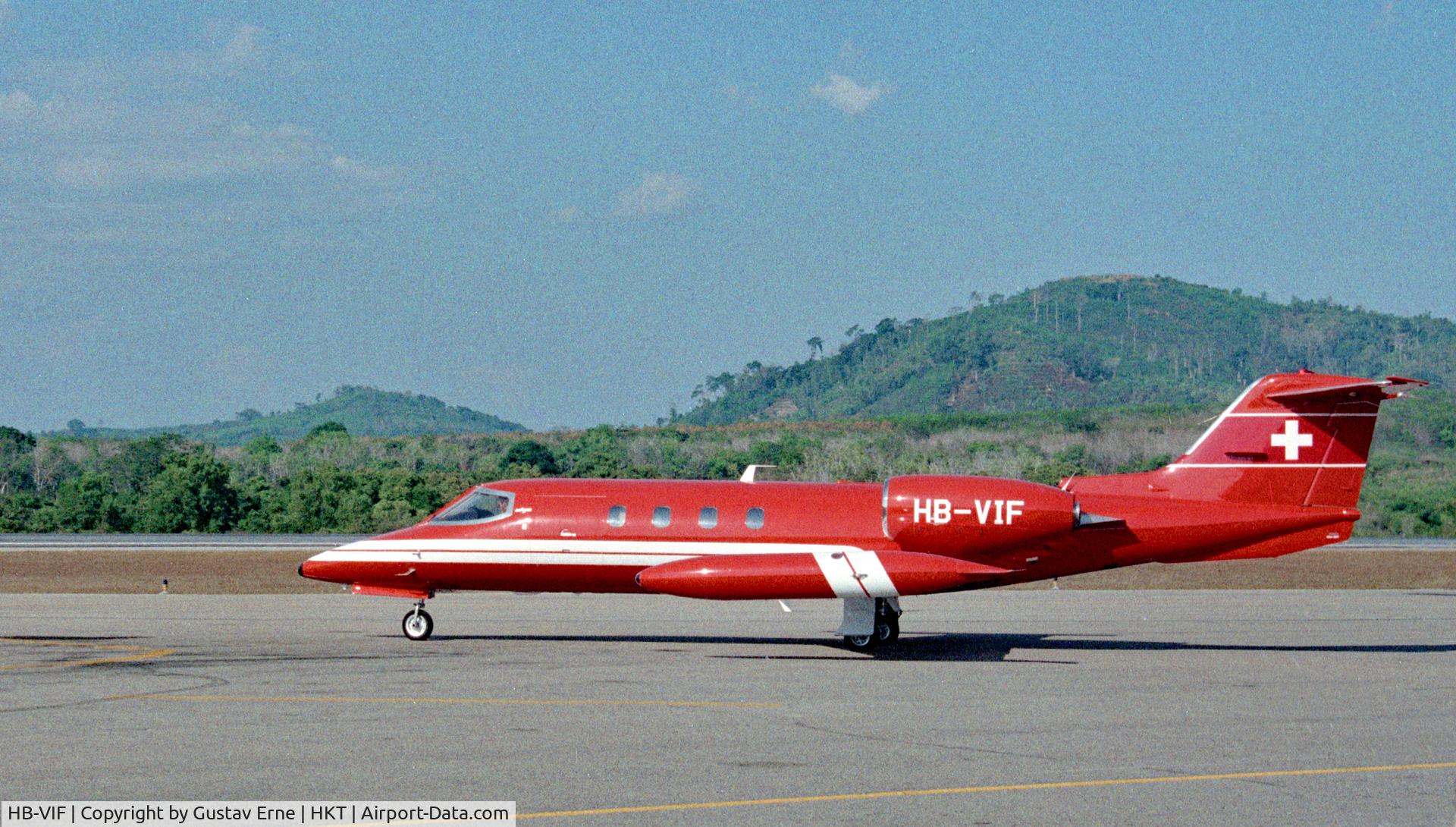 HB-VIF, 1986 Gates Learjet 36A C/N 36A-057, A/C taxiing for take off at Phuket International Airport, Thailand