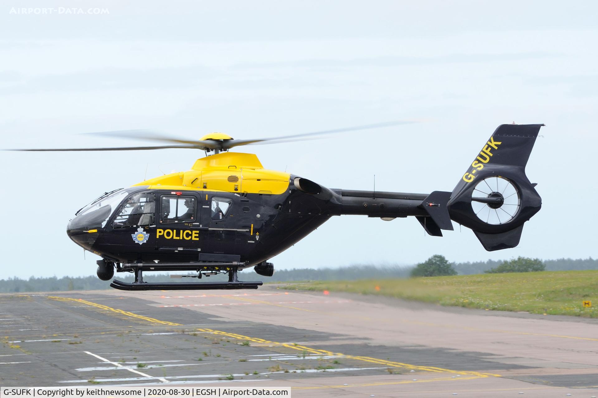 G-SUFK, 2008 Eurocopter EC-135P-2+ C/N 0730, Arriving at Norwich from Wymondham.