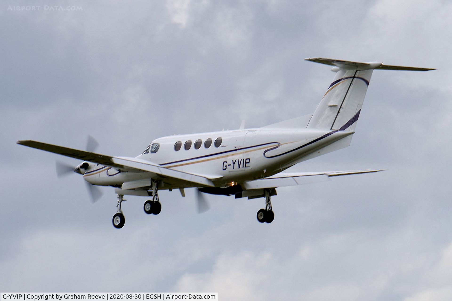 G-YVIP, 1988 Beech B200 King Air C/N BB-1306, Landing at Norwich.
