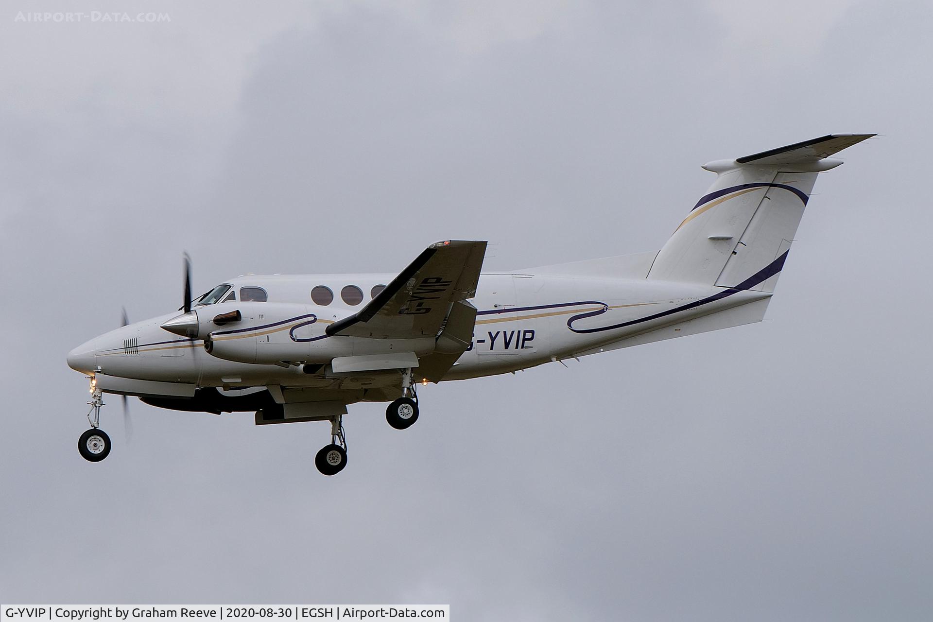 G-YVIP, 1988 Beech B200 King Air C/N BB-1306, Landing at Norwich.